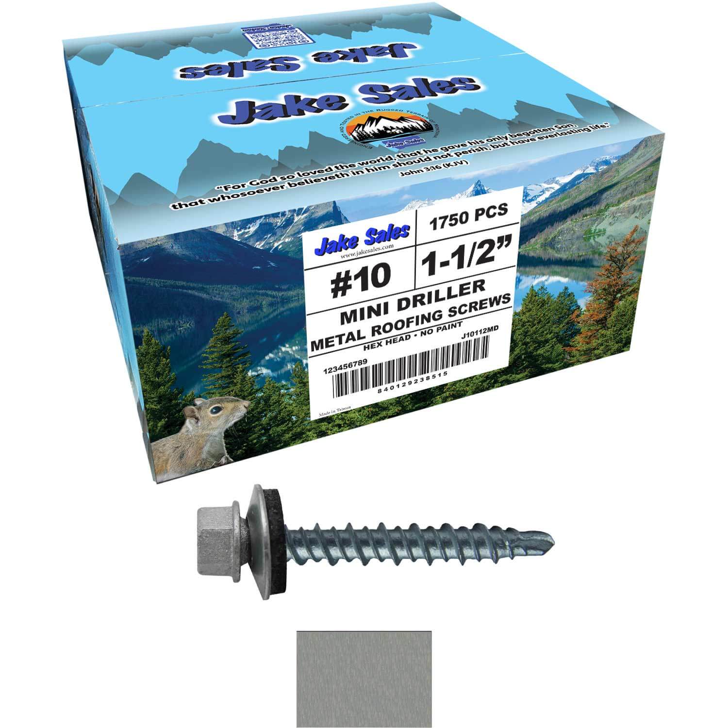 #10 x 1-1/2" Mini Driller Sheet Metal Roofing Screw - Hex Washer Head -  Self starting metal to wood siding screws. EPDM washer. Colored head. - Image 46