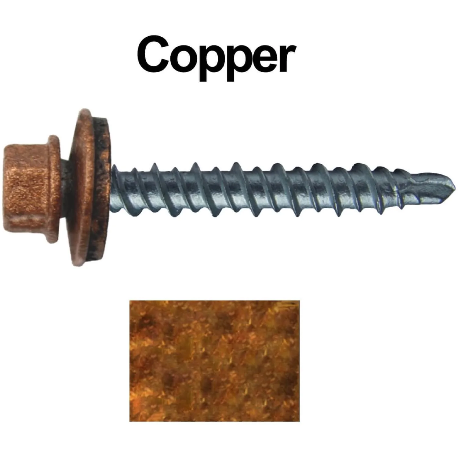 #10 x 1-1/2" Mini Driller Sheet Metal Roofing Screw - Hex Washer Head -  Self starting metal to wood siding screws. EPDM washer. Colored head. - Image 71