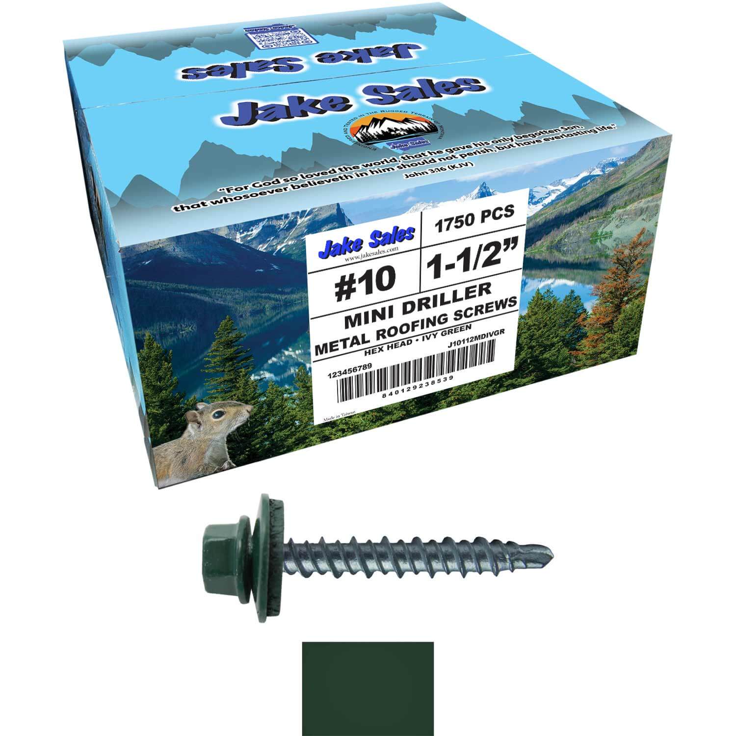 #10 x 1-1/2" Mini Driller Sheet Metal Roofing Screw - Hex Washer Head -  Self starting metal to wood siding screws. EPDM washer. Colored head. - Image 98