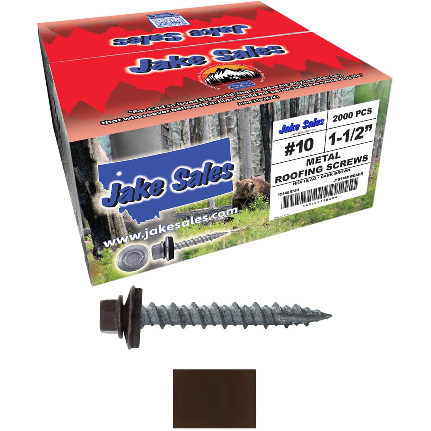 #10 x 1-1/2" Metal ROOFING SCREWS - Hex Washer Head - Self starting/self tapping - EPDM washer. Colored head. - Image 100