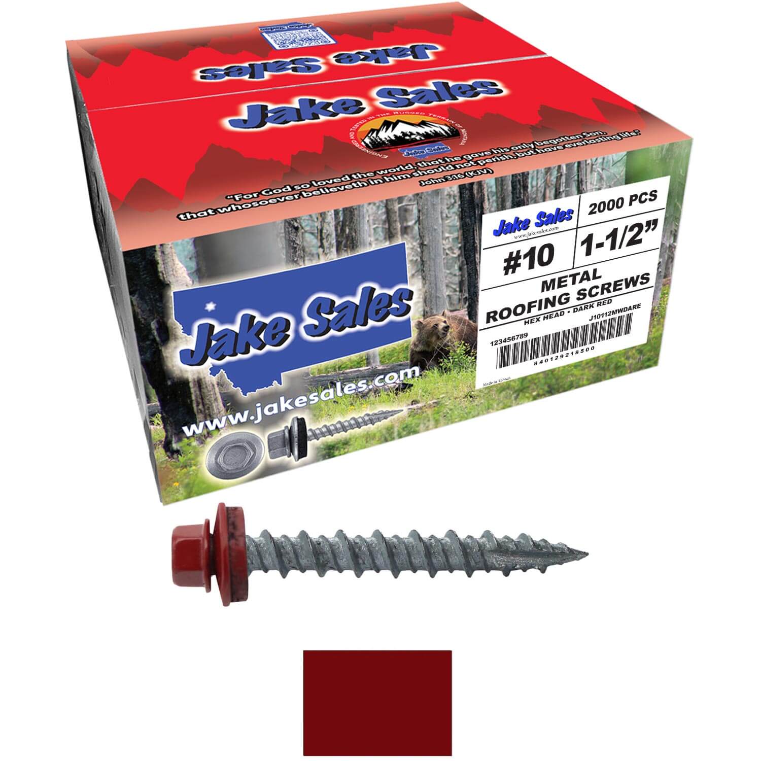 #10 x 1-1/2" Metal ROOFING SCREWS - Hex Washer Head - Self starting/self tapping - EPDM washer. Colored head. - Image 102