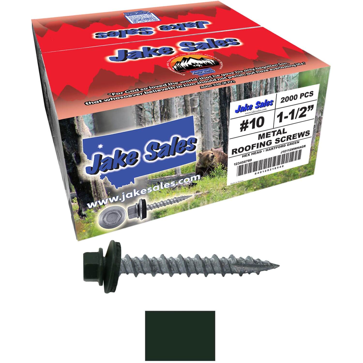 #10 x 1-1/2" Metal ROOFING SCREWS - Hex Washer Head - Self starting/self tapping - EPDM washer. Colored head. - Image 107