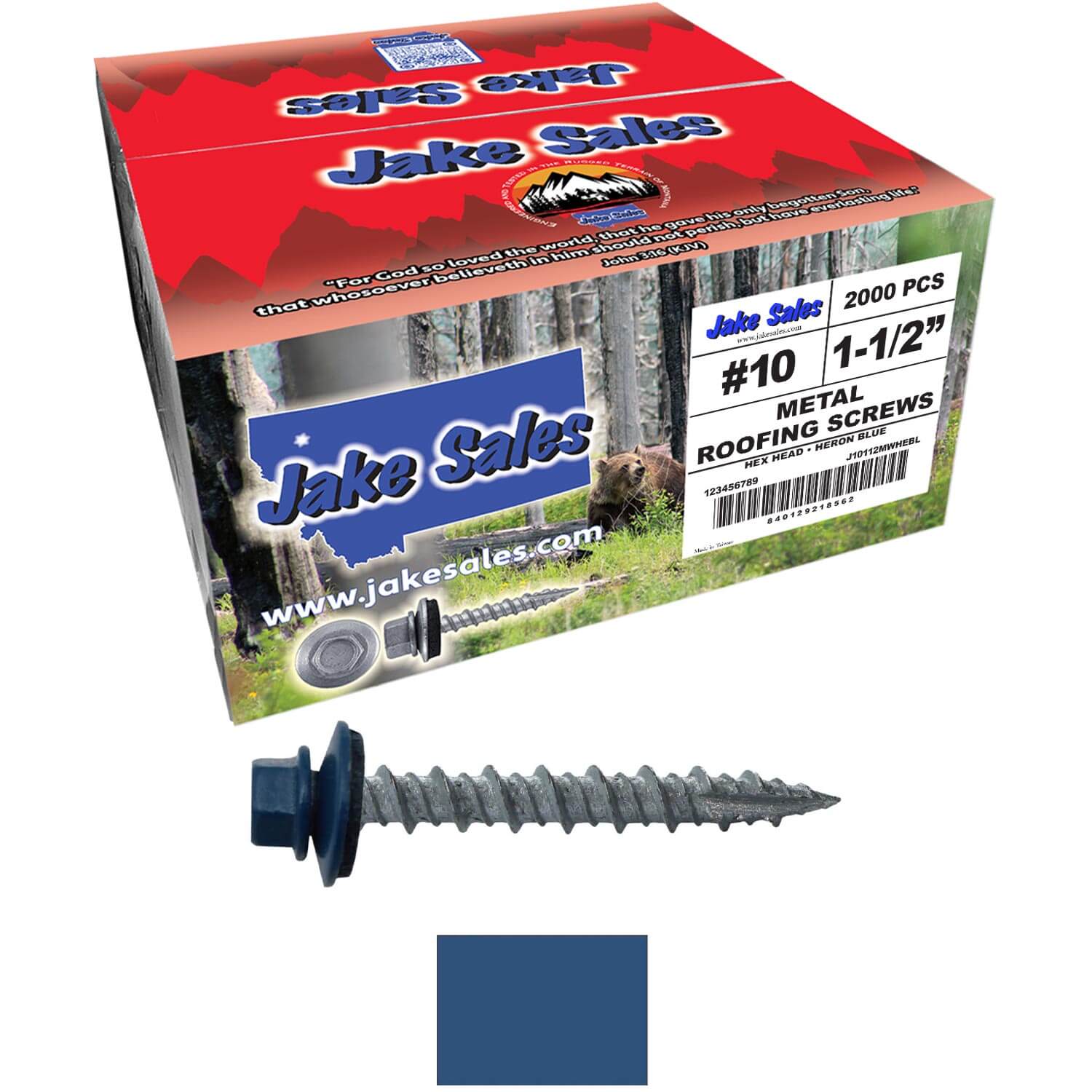 #10 x 1-1/2" Metal ROOFING SCREWS - Hex Washer Head - Self starting/self tapping - EPDM washer. Colored head. - Image 109
