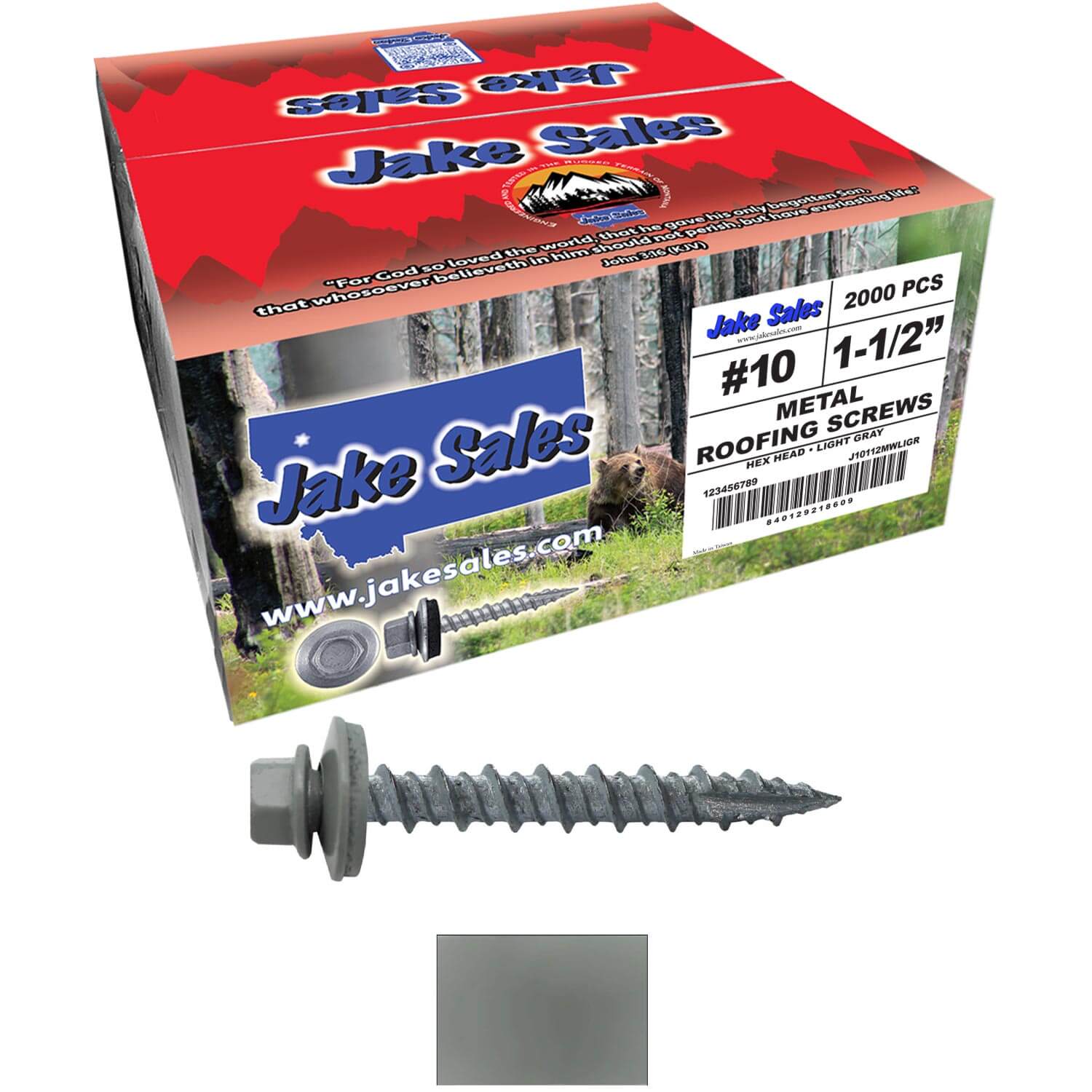 #10 x 1-1/2" Metal ROOFING SCREWS - Hex Washer Head - Self starting/self tapping - EPDM washer. Colored head. - Image 111