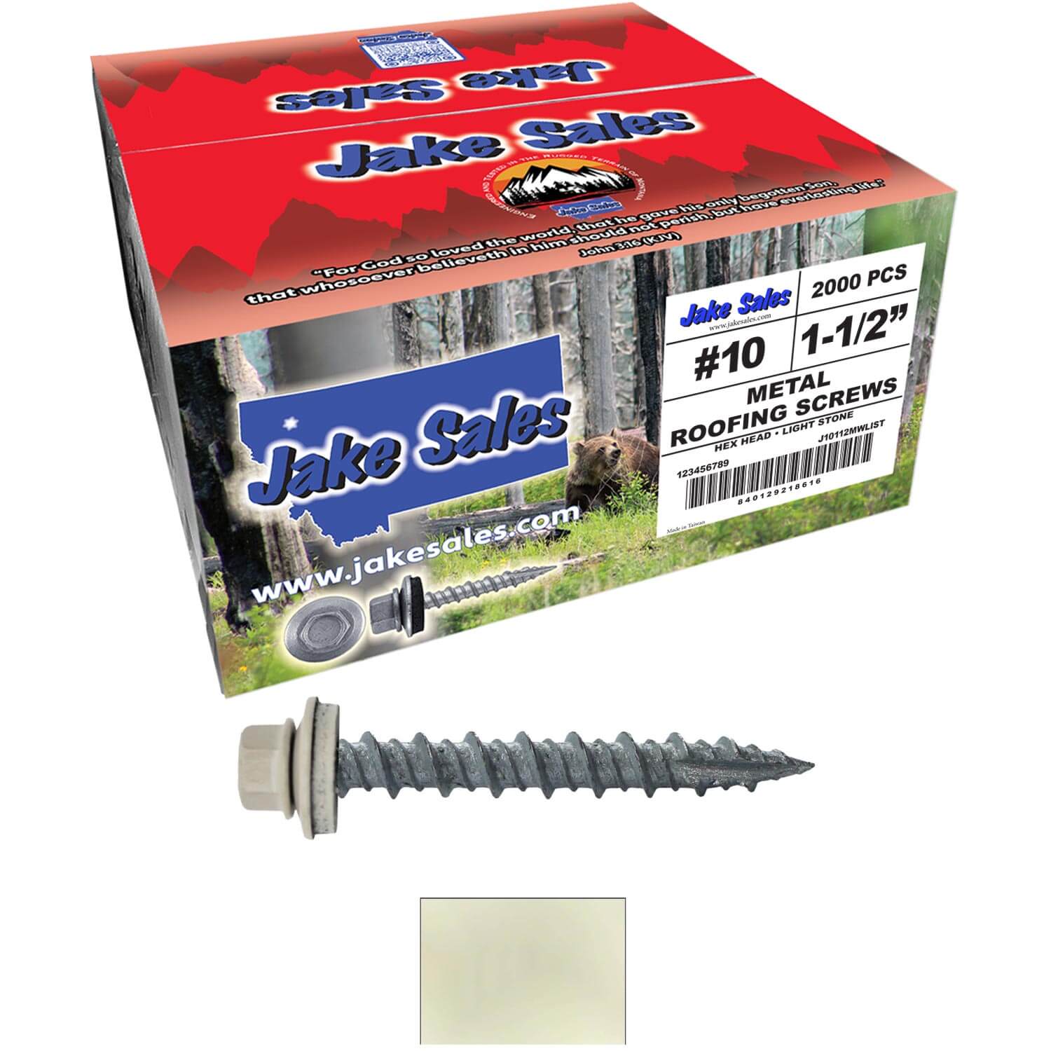 #10 x 1-1/2" Metal ROOFING SCREWS - Hex Washer Head - Self starting/self tapping - EPDM washer. Colored head. - Image 112