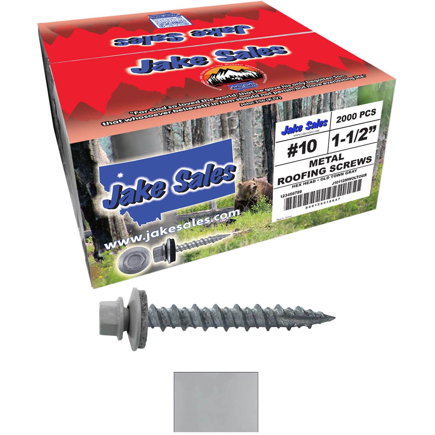 #10 x 1-1/2" Metal ROOFING SCREWS - Hex Washer Head - Self starting/self tapping - EPDM washer. Colored head. - Image 114