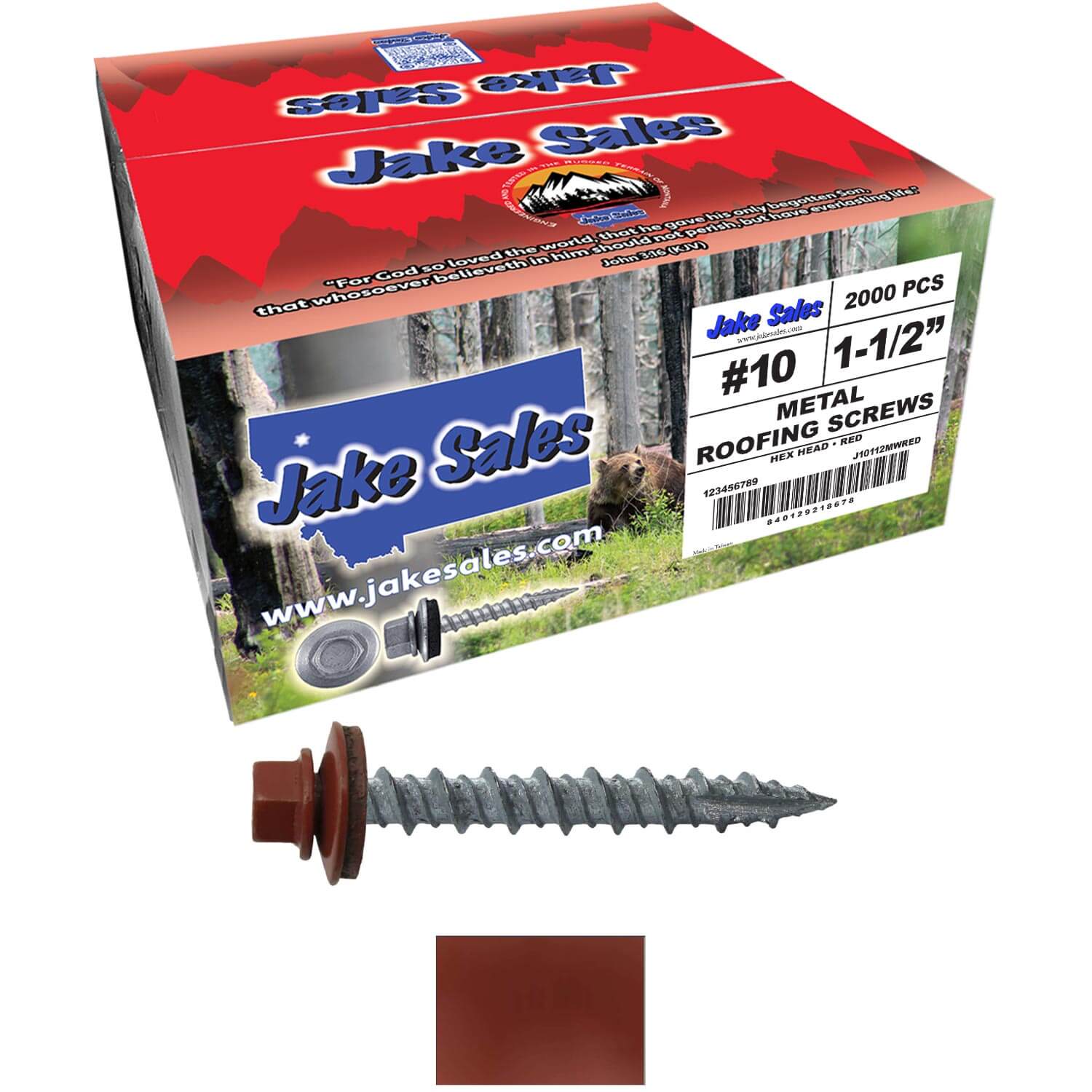 #10 x 1-1/2" Metal ROOFING SCREWS - Hex Washer Head - Self starting/self tapping - EPDM washer. Colored head. - Image 118