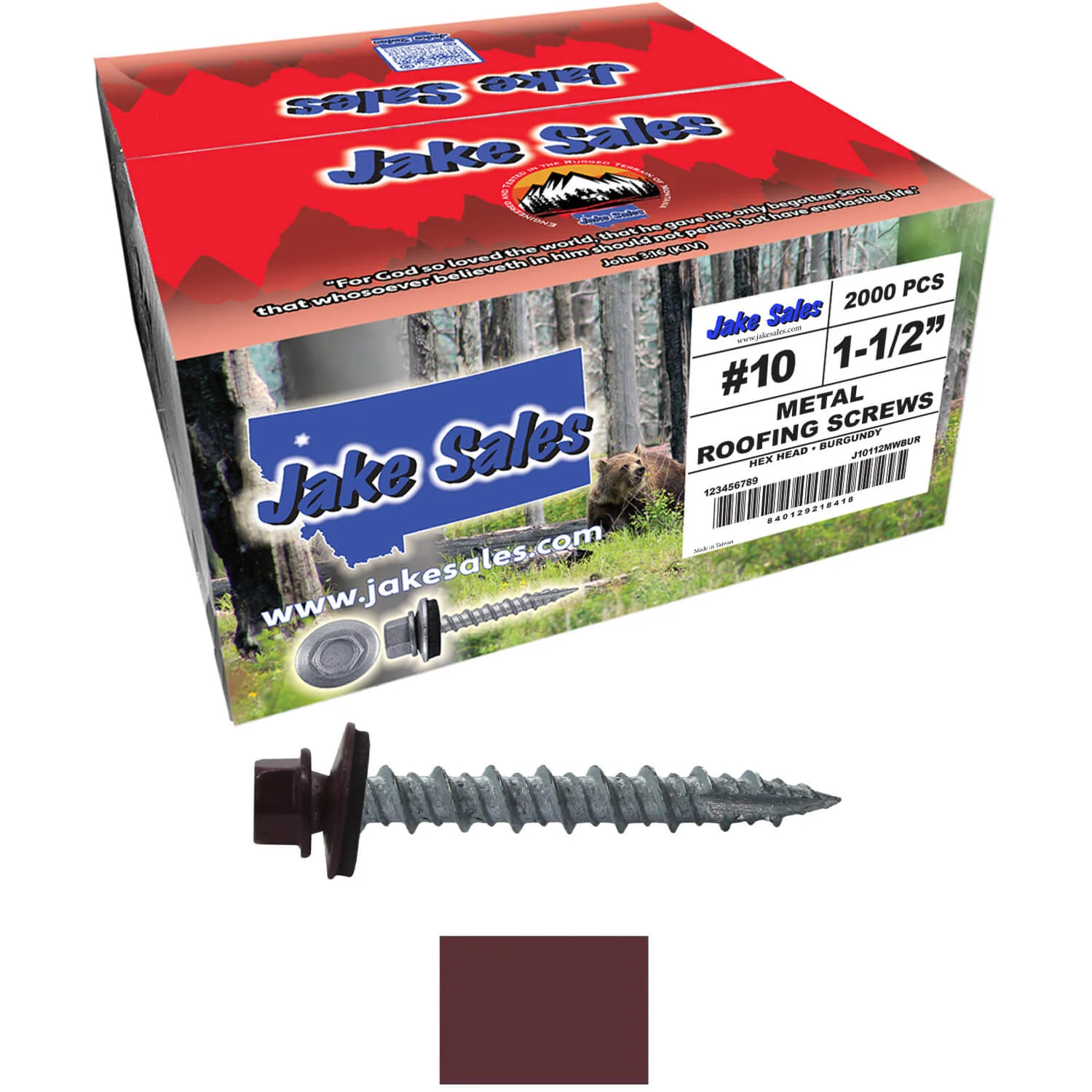 #10 x 1-1/2" Metal ROOFING SCREWS - Hex Washer Head - Self starting/self tapping - EPDM washer. Colored head. - Image 52