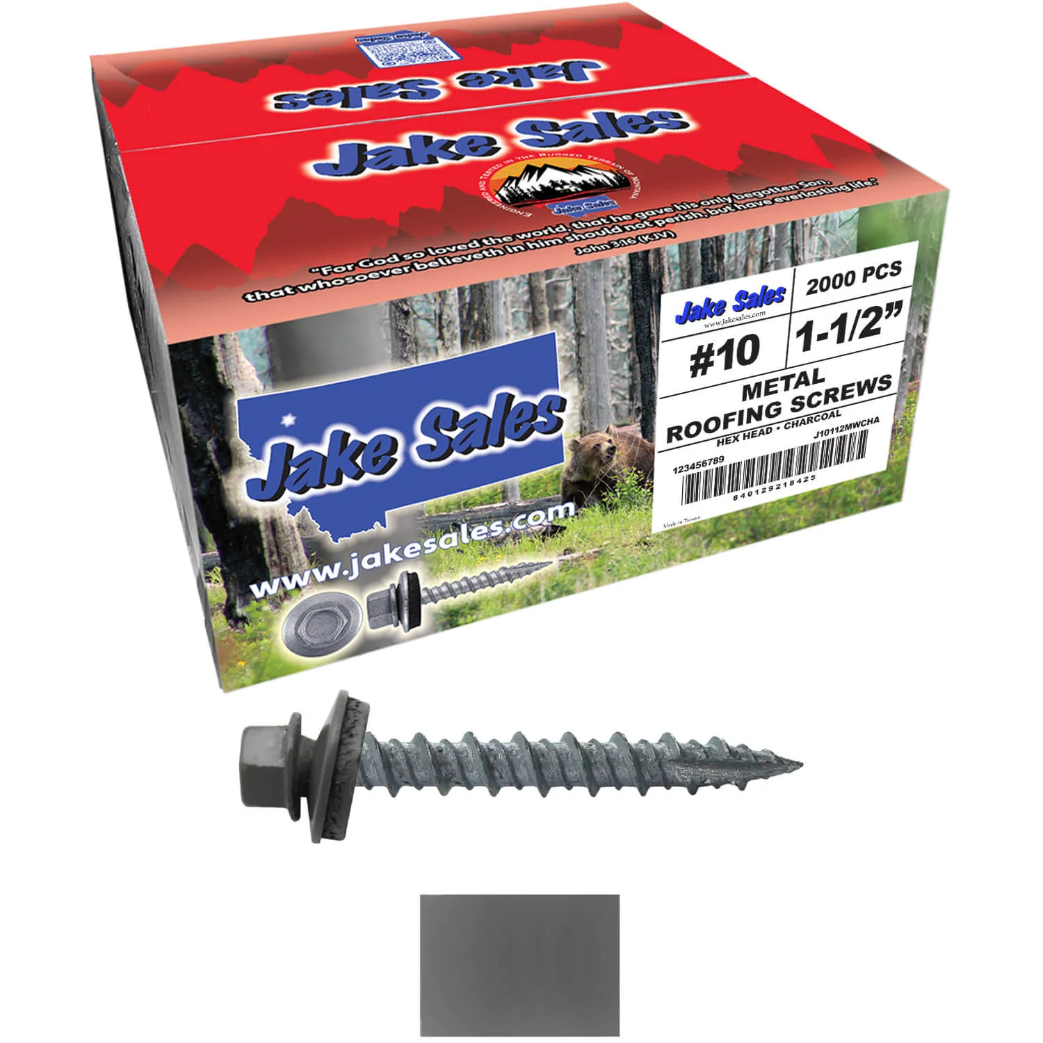 #10 x 1-1/2" Metal ROOFING SCREWS - Hex Washer Head - Self starting/self tapping - EPDM washer. Colored head. - Image 53