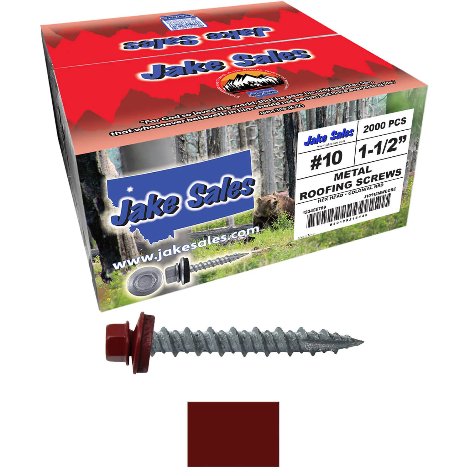 #10 x 1-1/2" Metal ROOFING SCREWS - Hex Washer Head - Self starting/self tapping - EPDM washer. Colored head. - Image 55