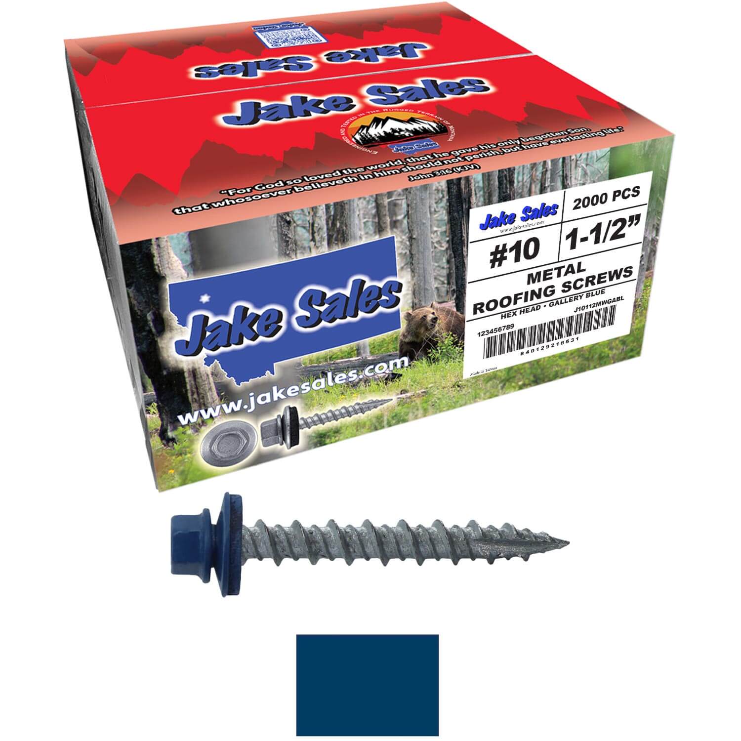 #10 x 1-1/2" Metal ROOFING SCREWS - Hex Washer Head - Self starting/self tapping - EPDM washer. Colored head. - Image 64