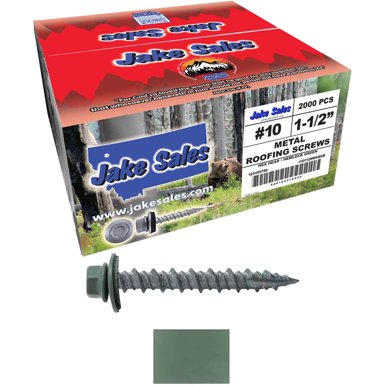 #10 x 1-1/2" Metal ROOFING SCREWS - Hex Washer Head - Self starting/self tapping - EPDM washer. Colored head. - Image 66
