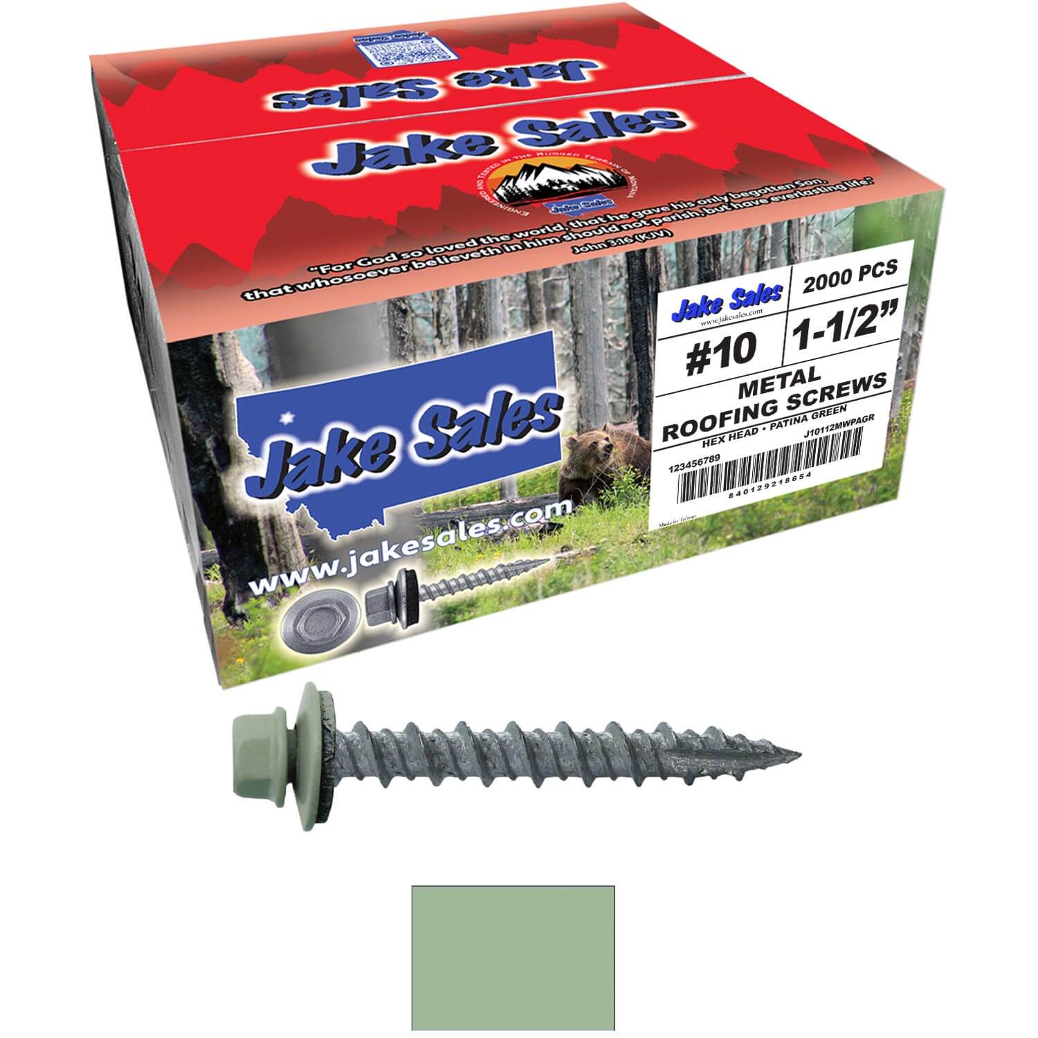 #10 x 1-1/2" Metal ROOFING SCREWS - Hex Washer Head - Self starting/self tapping - EPDM washer. Colored head. - Image 76
