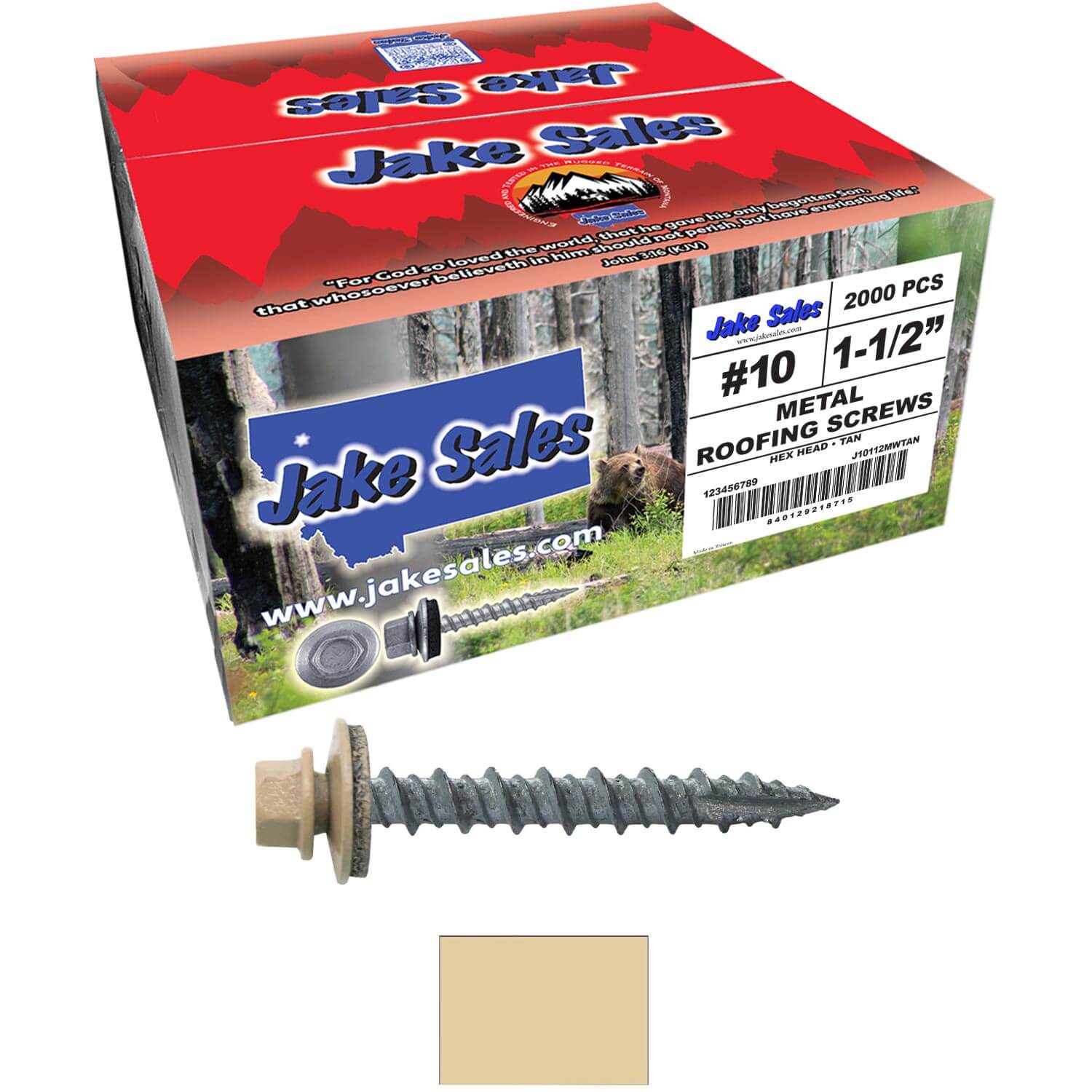 #10 x 1-1/2" Metal ROOFING SCREWS - Hex Washer Head - Self starting/self tapping - EPDM washer. Colored head. - Image 82
