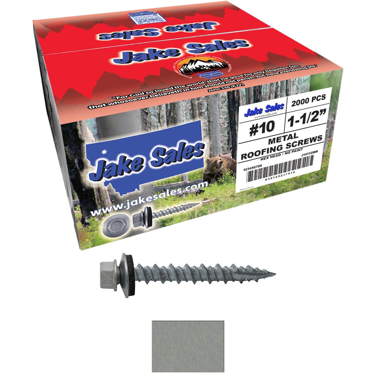#10 x 1-1/2" Metal ROOFING SCREWS - Hex Washer Head - Self starting/self tapping - EPDM washer. Colored head. - Image 84