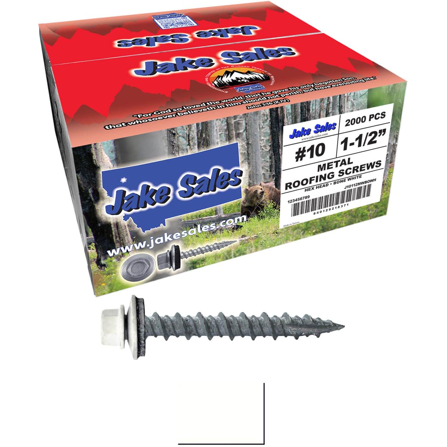 #10 x 1-1/2" Metal ROOFING SCREWS - Hex Washer Head - Self starting/self tapping - EPDM washer. Colored head. - Image 87