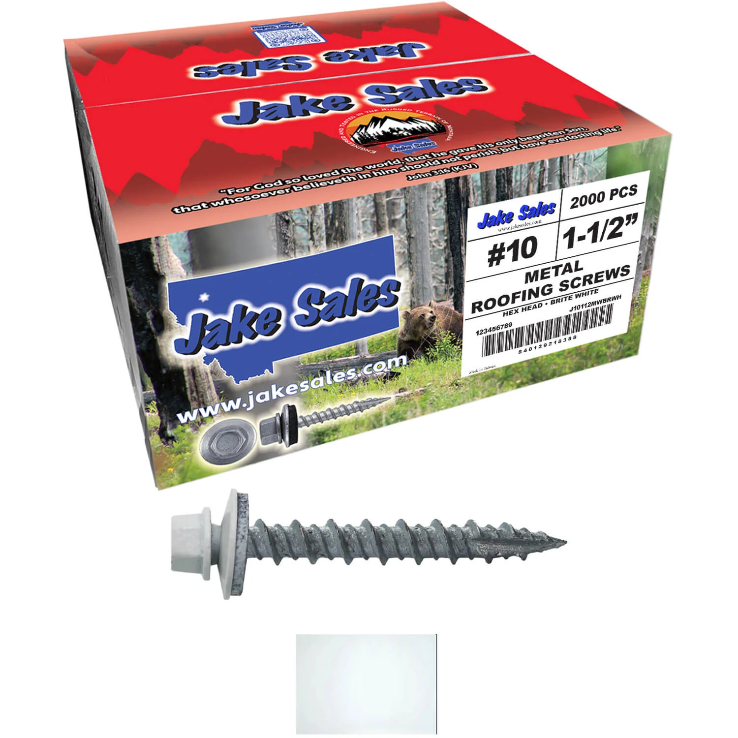 #10 x 1-1/2" Metal ROOFING SCREWS - Hex Washer Head - Self starting/self tapping - EPDM washer. Colored head. - Image 88