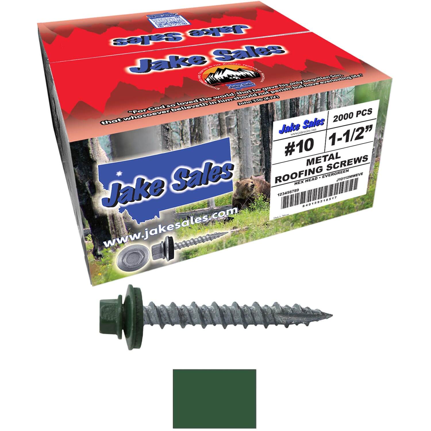 #10 x 1-1/2" Metal ROOFING SCREWS - Hex Washer Head - Self starting/self tapping - EPDM washer. Colored head. - Image 89