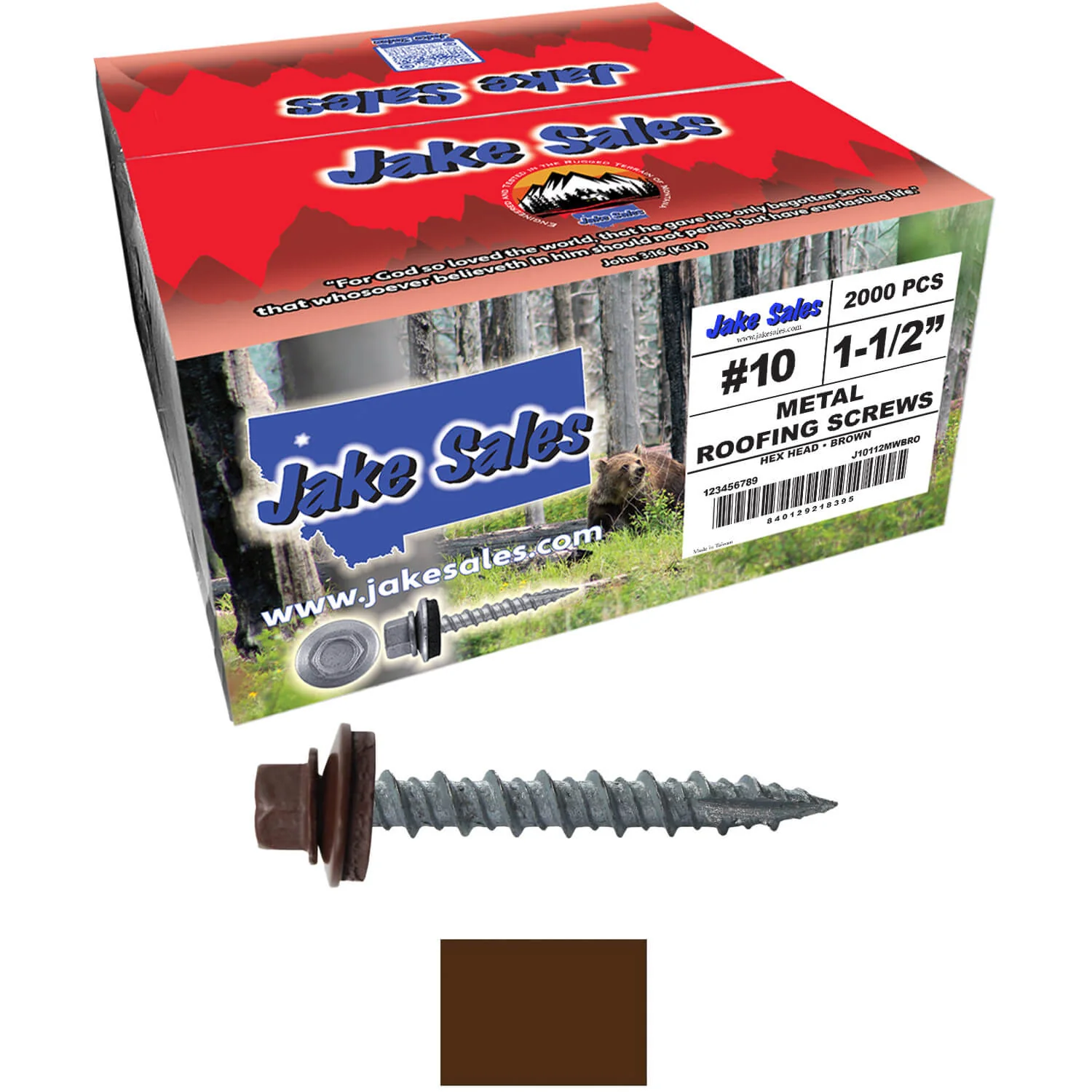 #10 x 1-1/2" Metal ROOFING SCREWS - Hex Washer Head - Self starting/self tapping - EPDM washer. Colored head. - Image 90