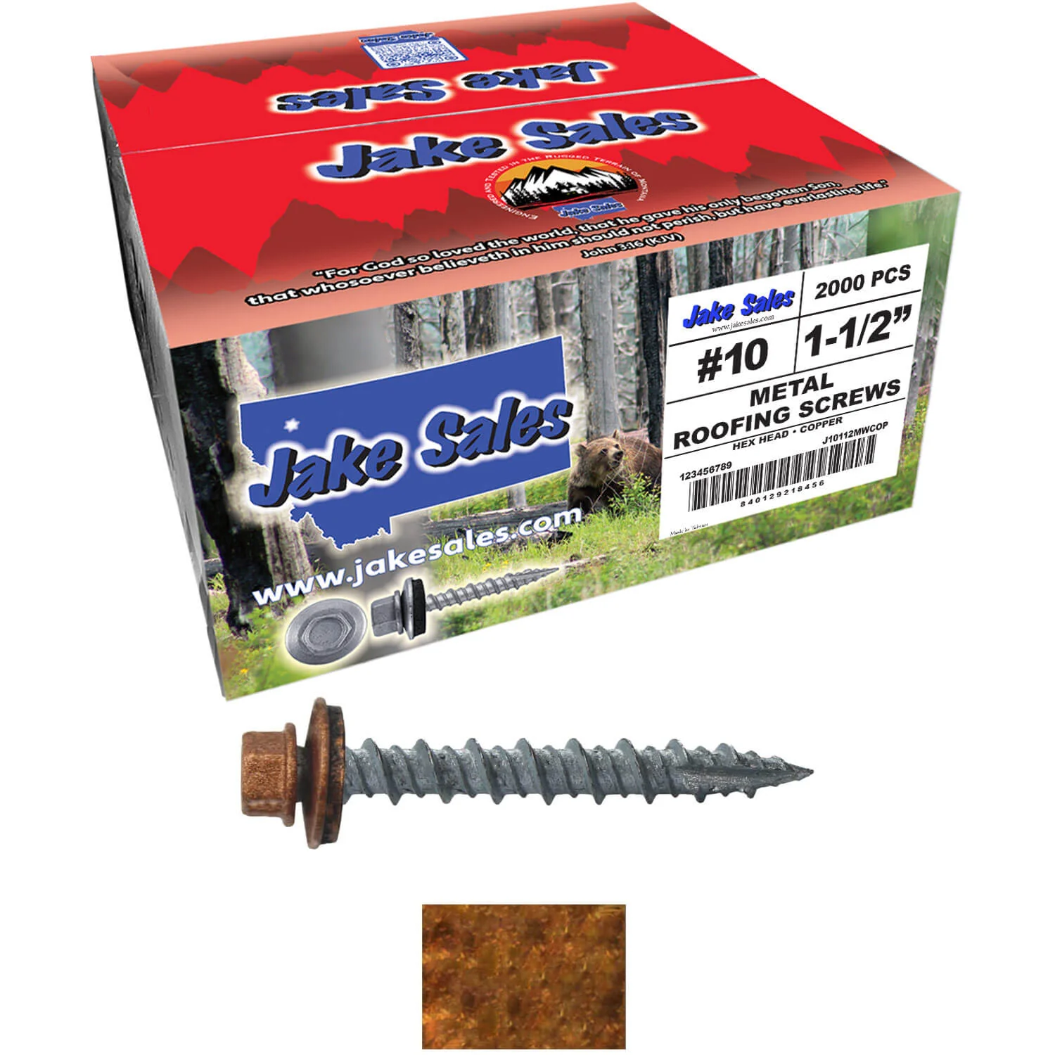 #10 x 1-1/2" Metal ROOFING SCREWS - Hex Washer Head - Self starting/self tapping - EPDM washer. Colored head. - Image 96