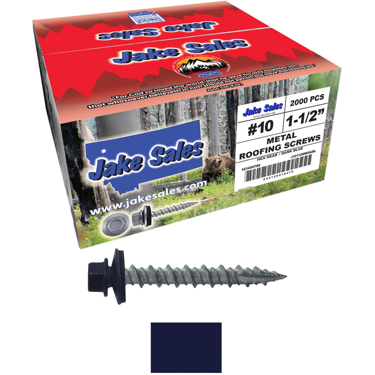 #10 x 1-1/2" Metal ROOFING SCREWS - Hex Washer Head - Self starting/self tapping - EPDM washer. Colored head. - Image 98