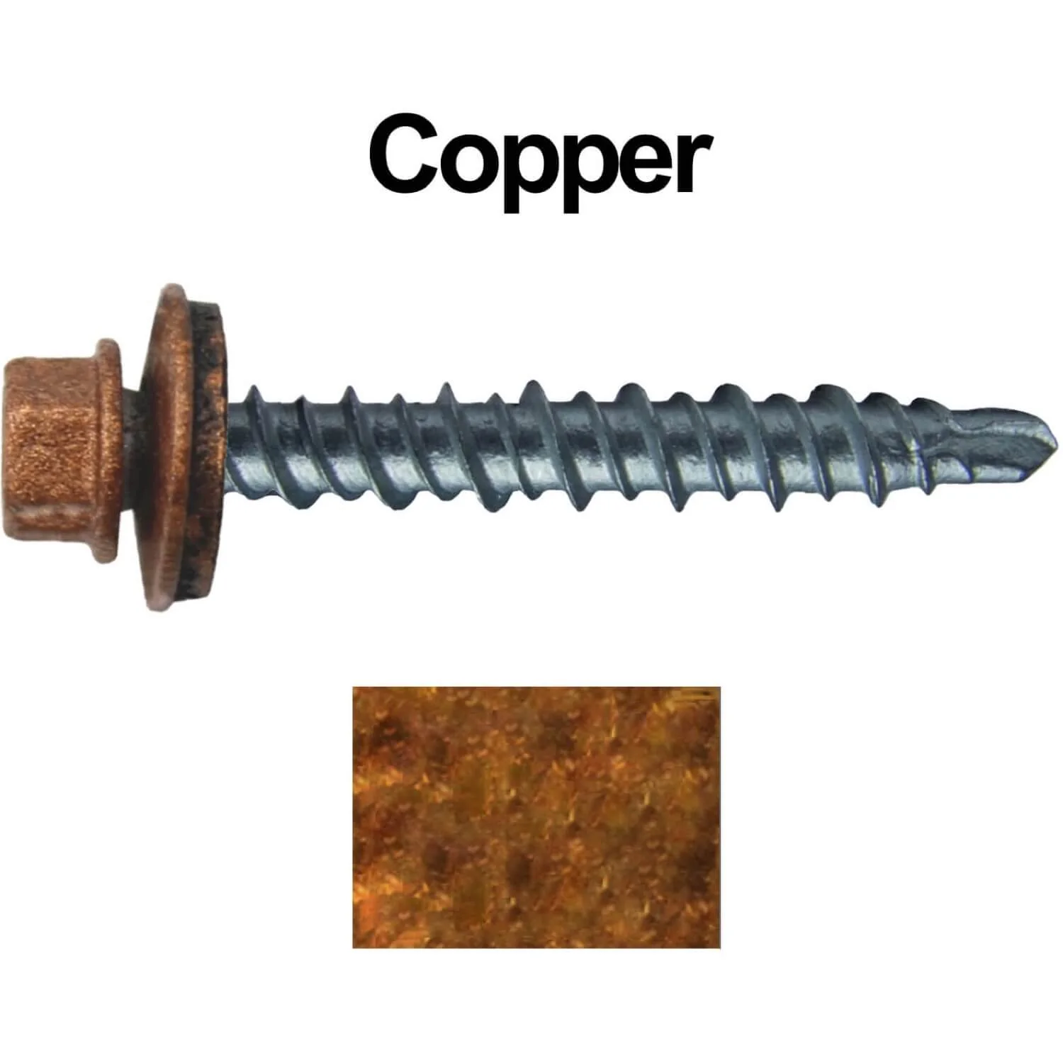 #10 x 1" Mini Driller Sheet Metal Roofing Screw - Hex Washer Head -  Self starting metal to wood siding screws. EPDM washer. Colored head. - Image 25
