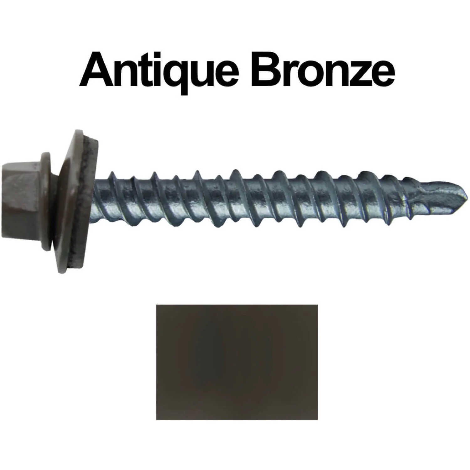#10 x 1" Mini Driller Sheet Metal Roofing Screw - Hex Washer Head -  Self starting metal to wood siding screws. EPDM washer. Colored head. - Image 47