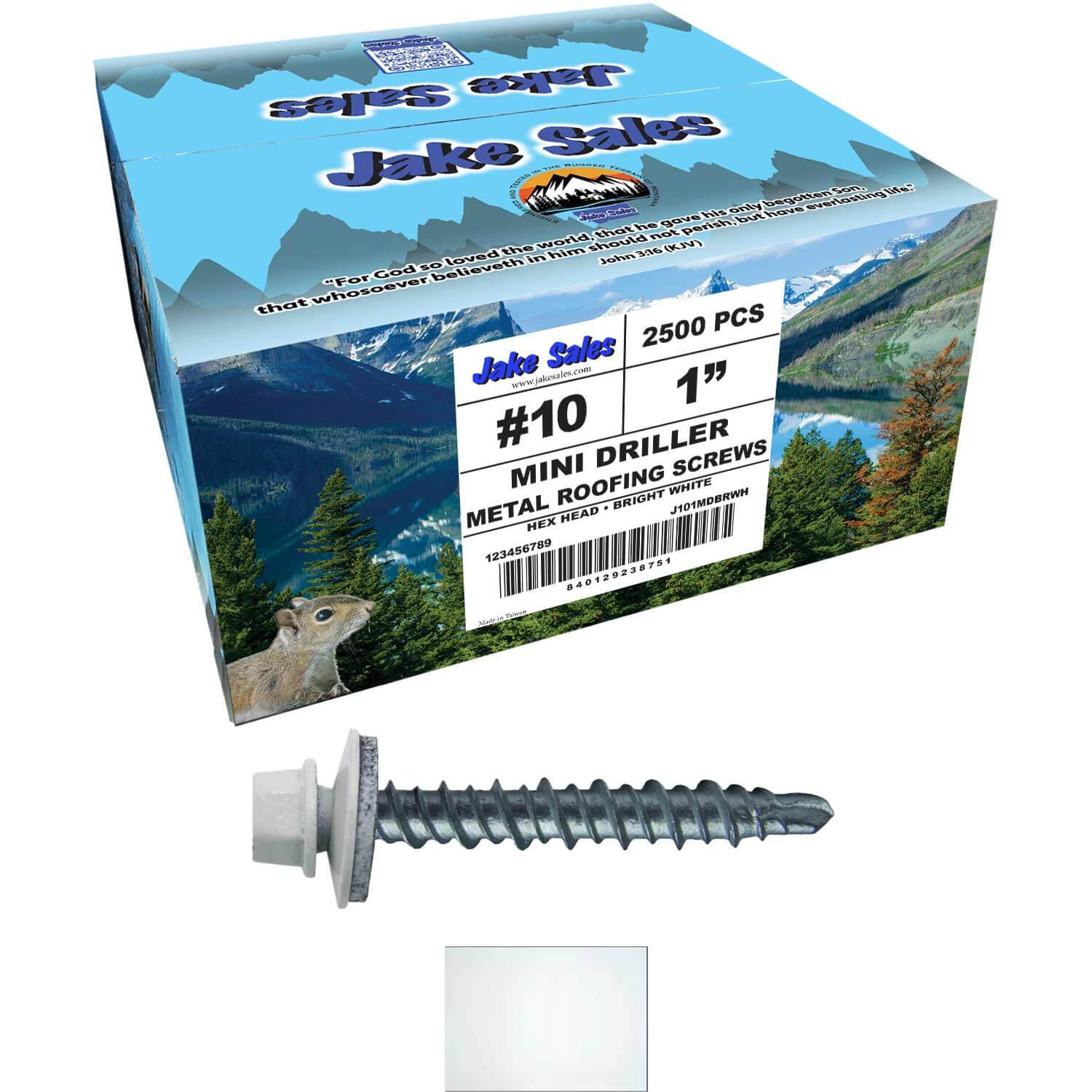 #10 x 1" Mini Driller Sheet Metal Roofing Screw - Hex Washer Head -  Self starting metal to wood siding screws. EPDM washer. Colored head. - Image 56