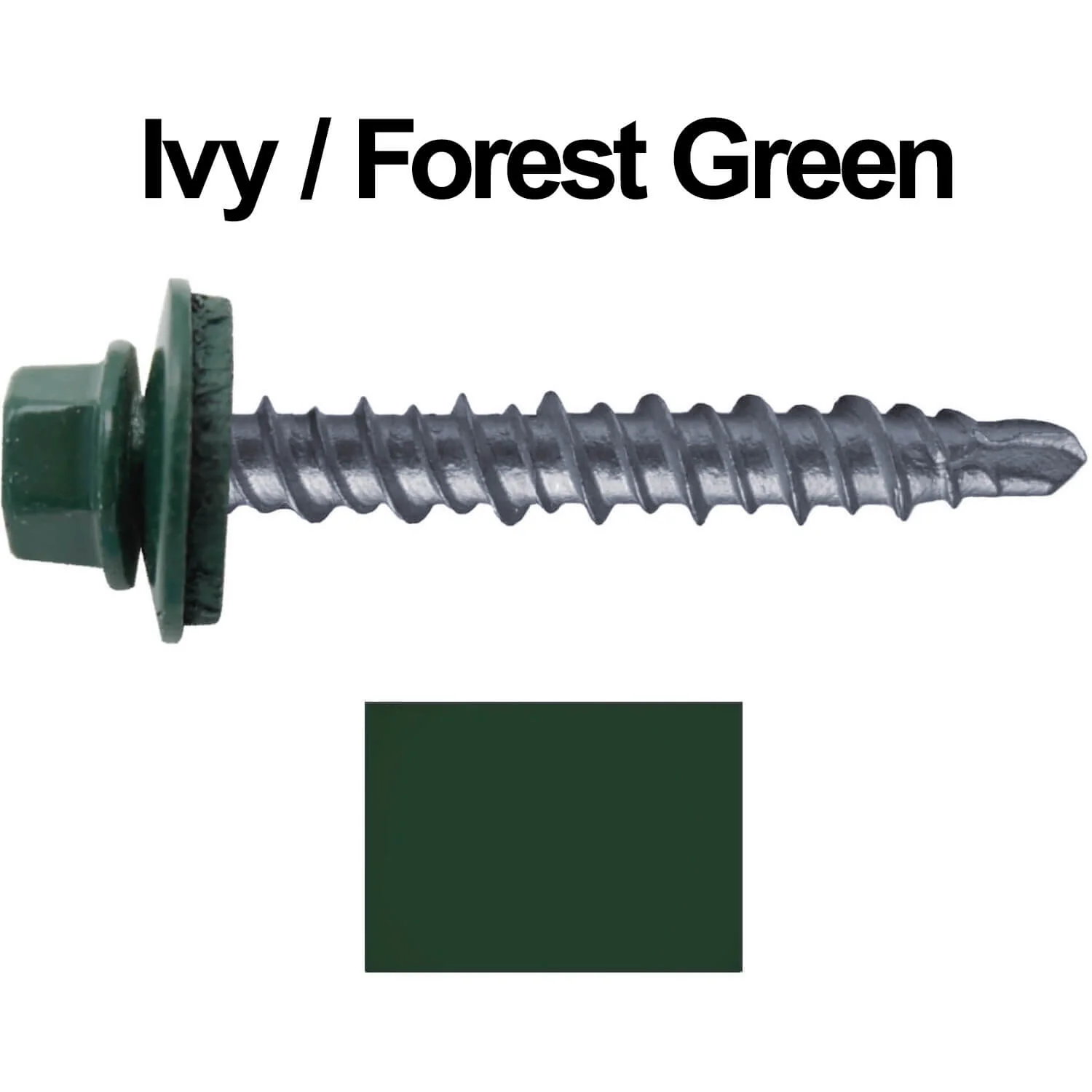 #10 x 1" Mini Driller Sheet Metal Roofing Screw - Hex Washer Head -  Self starting metal to wood siding screws. EPDM washer. Colored head. - Image 94