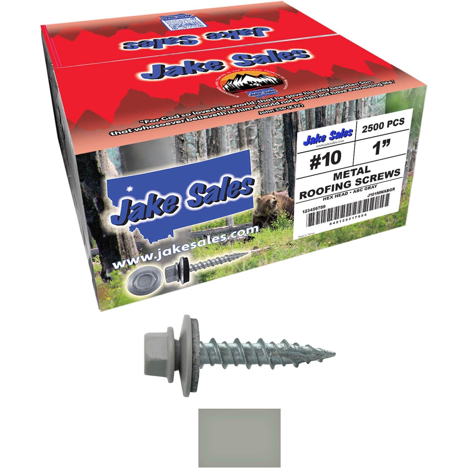 #10 x 1" Metal ROOFING SCREWS - Hex Washer Head - Self starting/self tapping - EPDM washer. Colored head. - Image 103