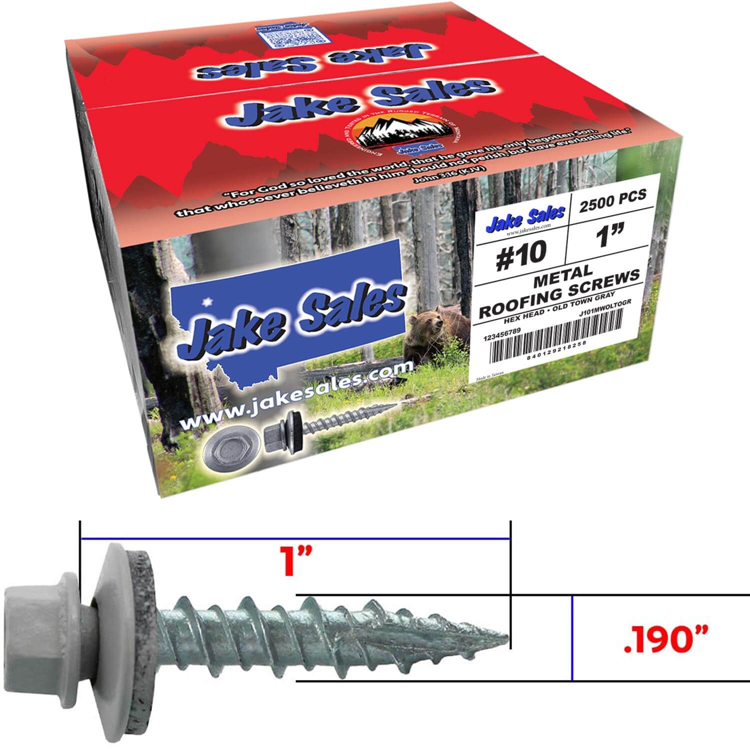 #10 x 1" Metal ROOFING SCREWS - Hex Washer Head - Self starting/self tapping - EPDM washer. Colored head. - Image 112