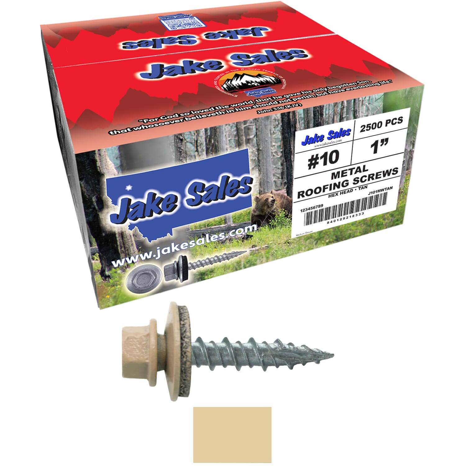 #10 x 1" Metal ROOFING SCREWS - Hex Washer Head - Self starting/self tapping - EPDM washer. Colored head. - Image 120