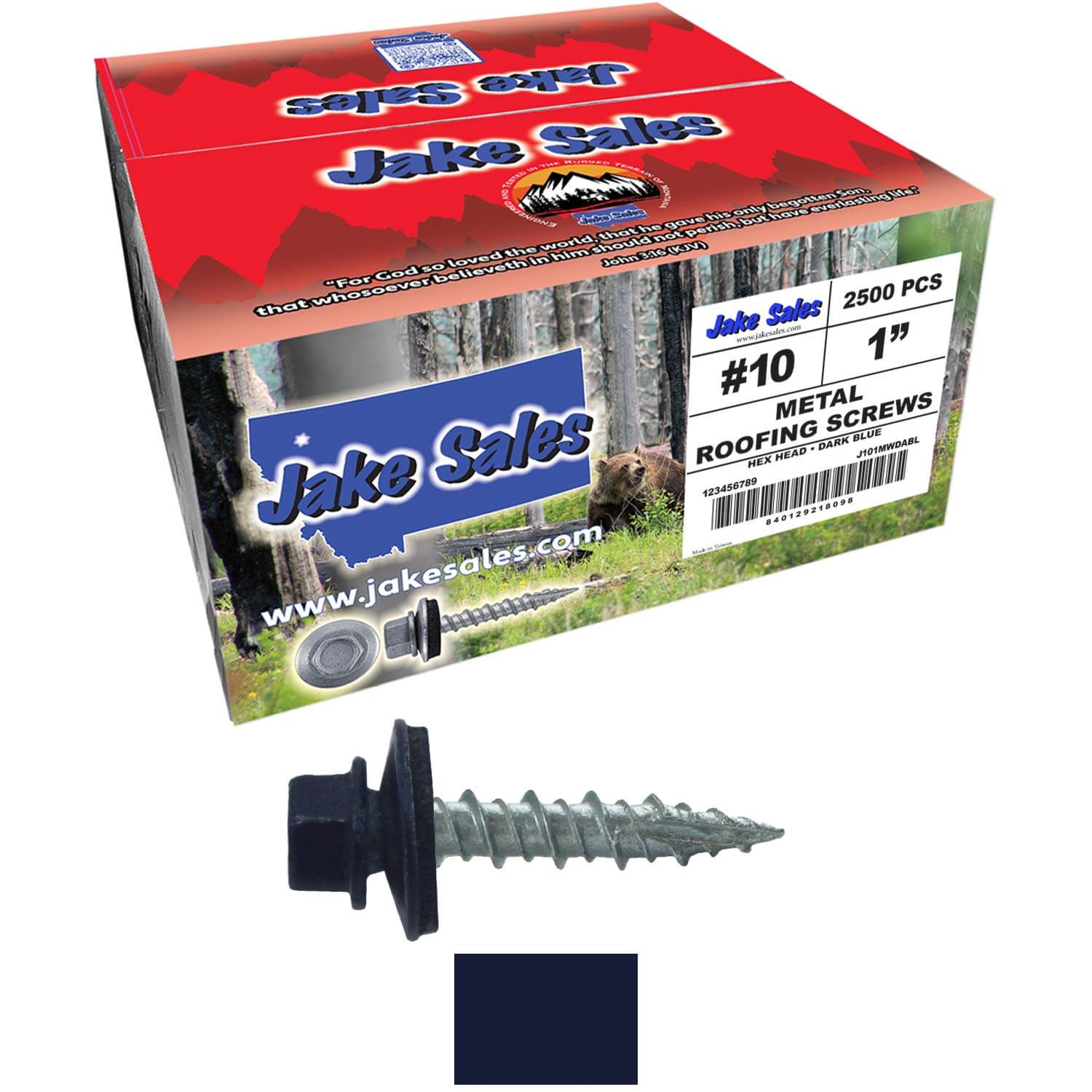 #10 x 1" Metal ROOFING SCREWS - Hex Washer Head - Self starting/self tapping - EPDM washer. Colored head. - Image 124