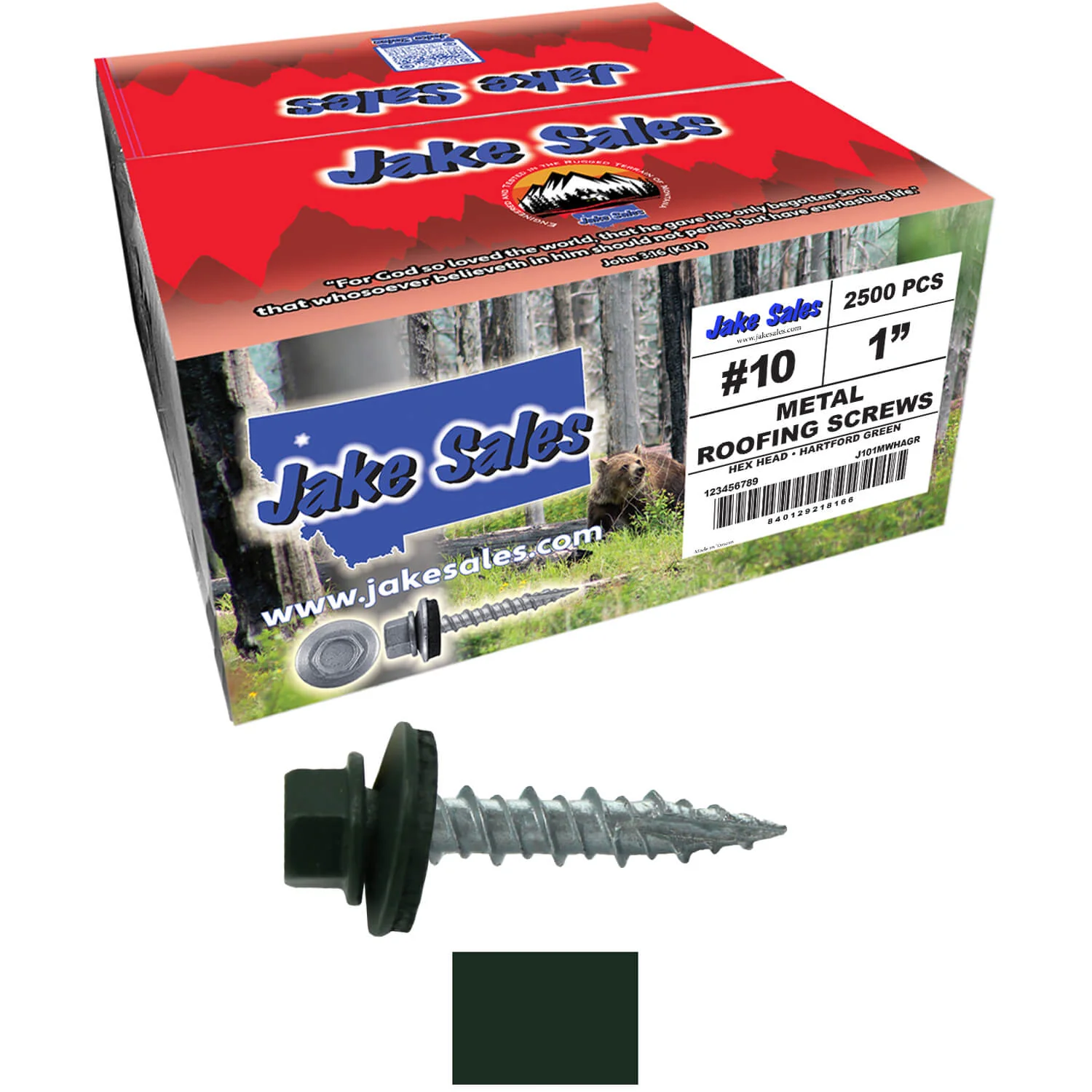 #10 x 1" Metal ROOFING SCREWS - Hex Washer Head - Self starting/self tapping - EPDM washer. Colored head. - Image 59