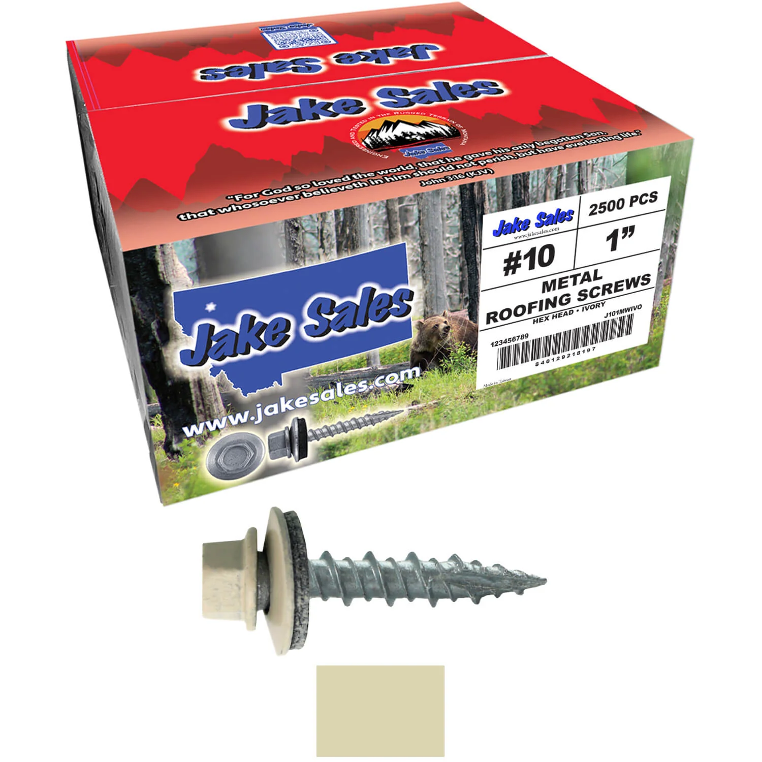 #10 x 1" Metal ROOFING SCREWS - Hex Washer Head - Self starting/self tapping - EPDM washer. Colored head. - Image 62