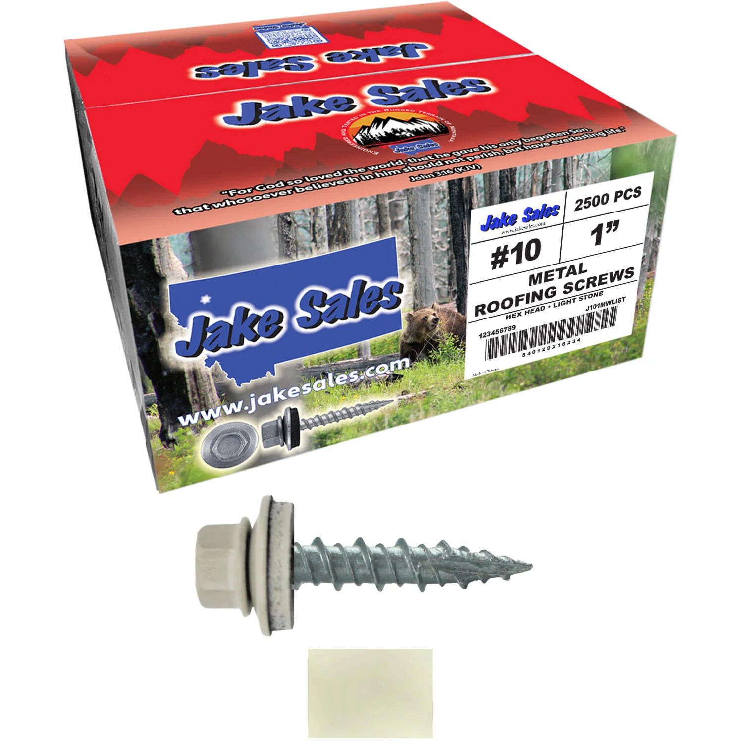 #10 x 1" Metal ROOFING SCREWS - Hex Washer Head - Self starting/self tapping - EPDM washer. Colored head. - Image 66