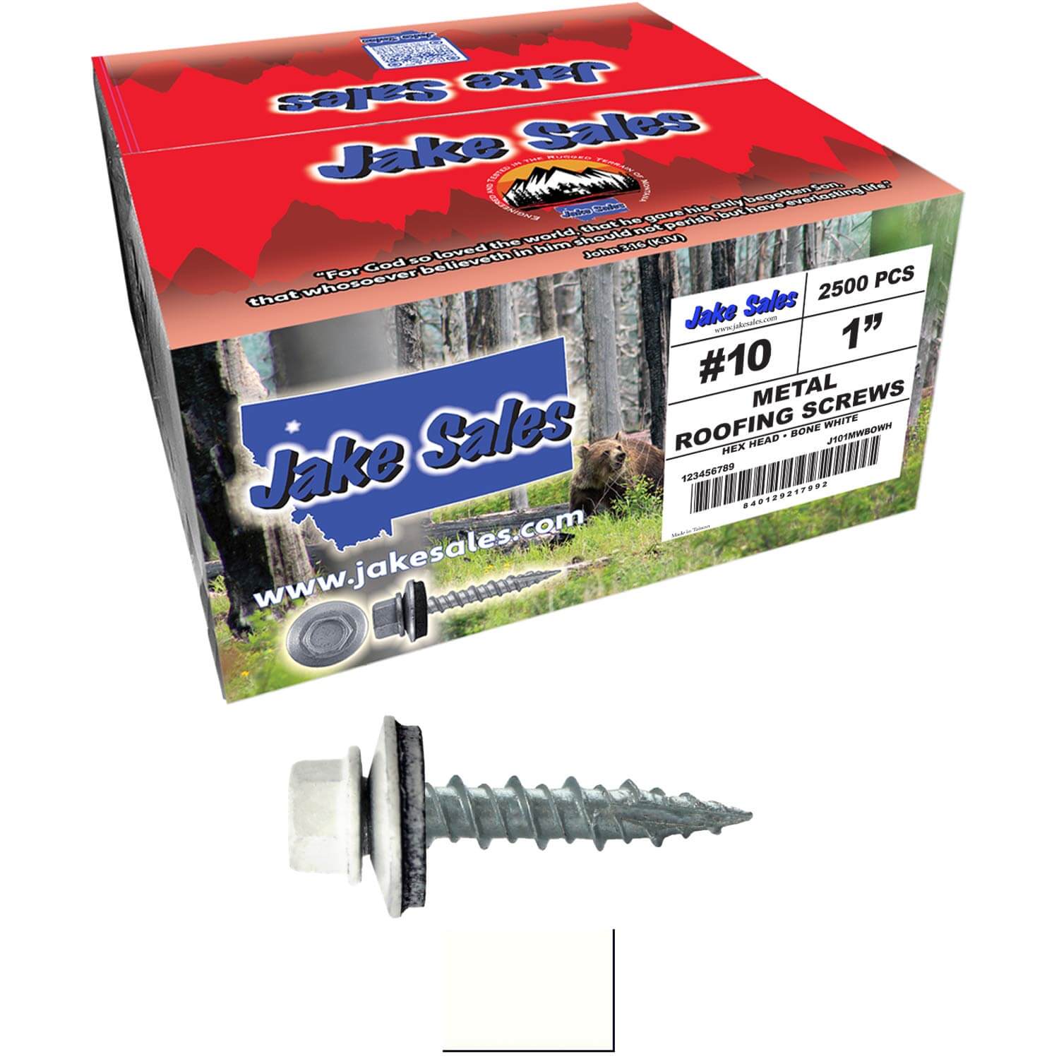 #10 x 1" Metal ROOFING SCREWS - Hex Washer Head - Self starting/self tapping - EPDM washer. Colored head. - Image 80