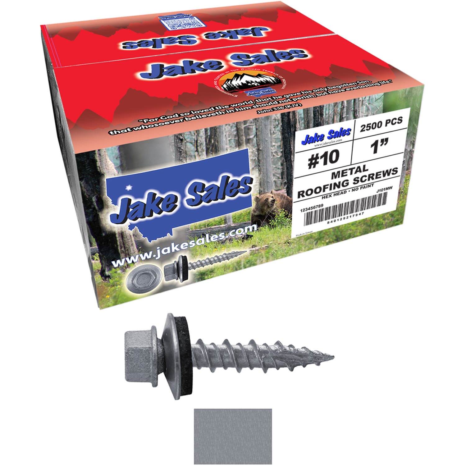 #10 x 1" Metal ROOFING SCREWS - Hex Washer Head - Self starting/self tapping - EPDM washer. Colored head. - Image 85