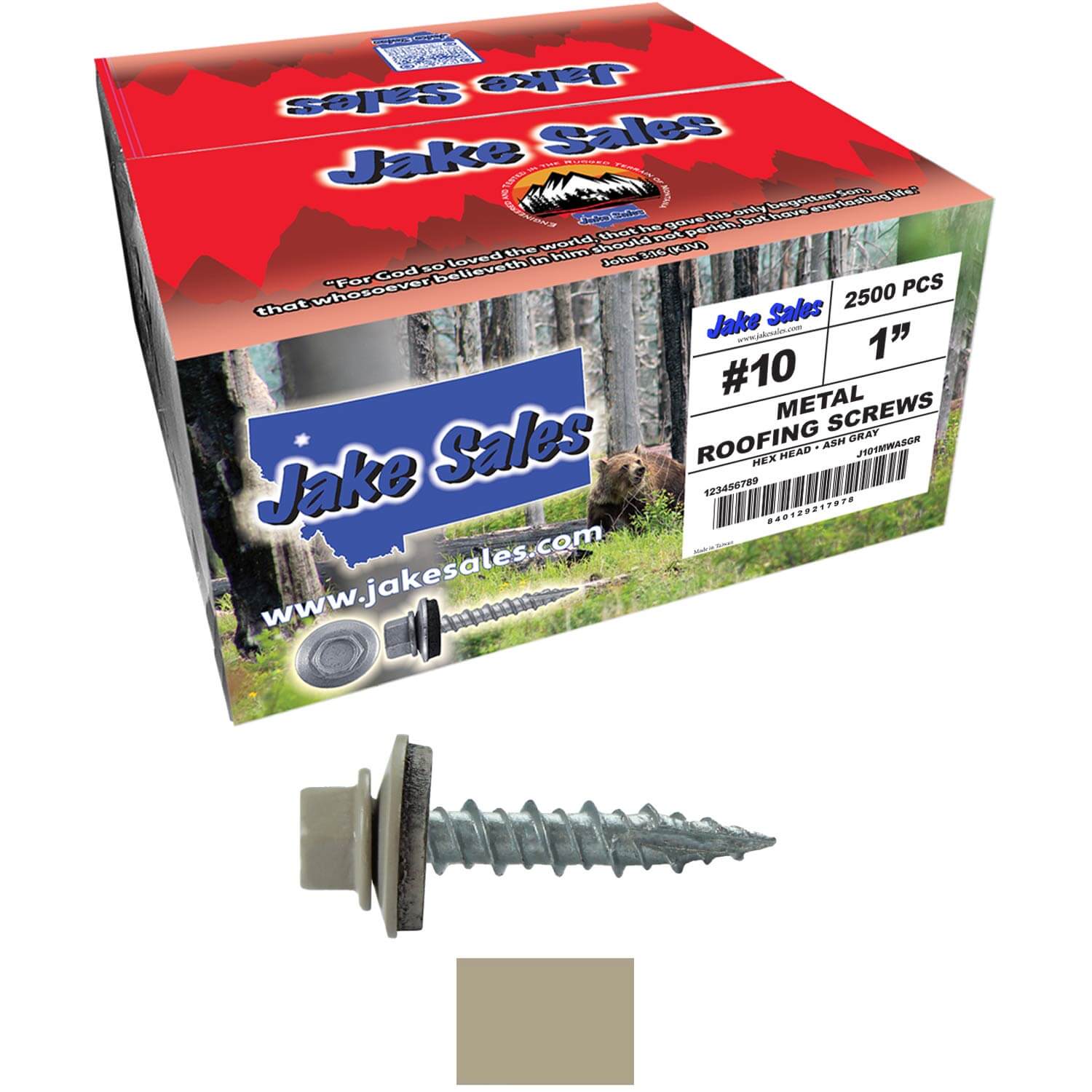 #10 x 1" Metal ROOFING SCREWS - Hex Washer Head - Self starting/self tapping - EPDM washer. Colored head. - Image 86