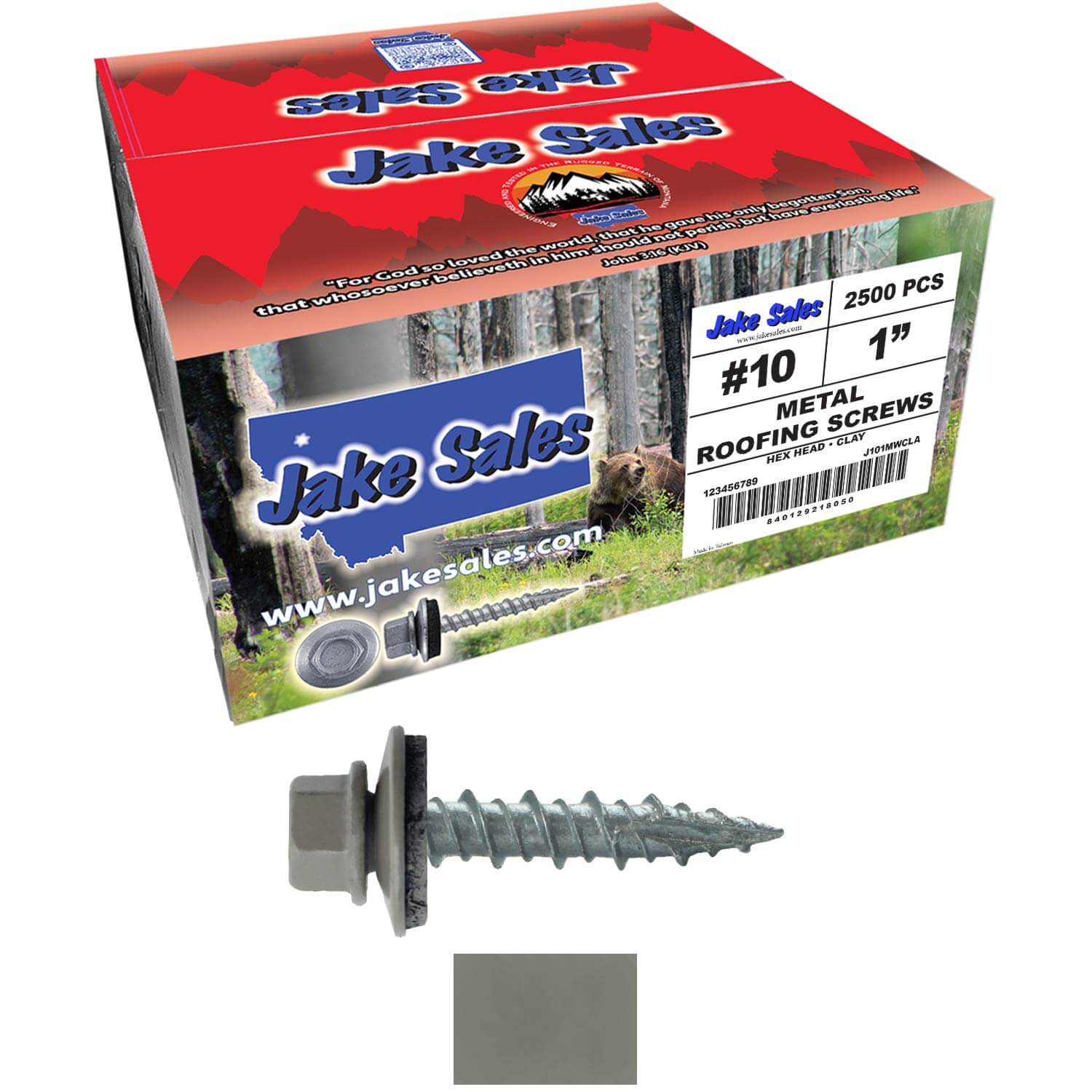 #10 x 1" Metal ROOFING SCREWS - Hex Washer Head - Self starting/self tapping - EPDM washer. Colored head. - Image 94