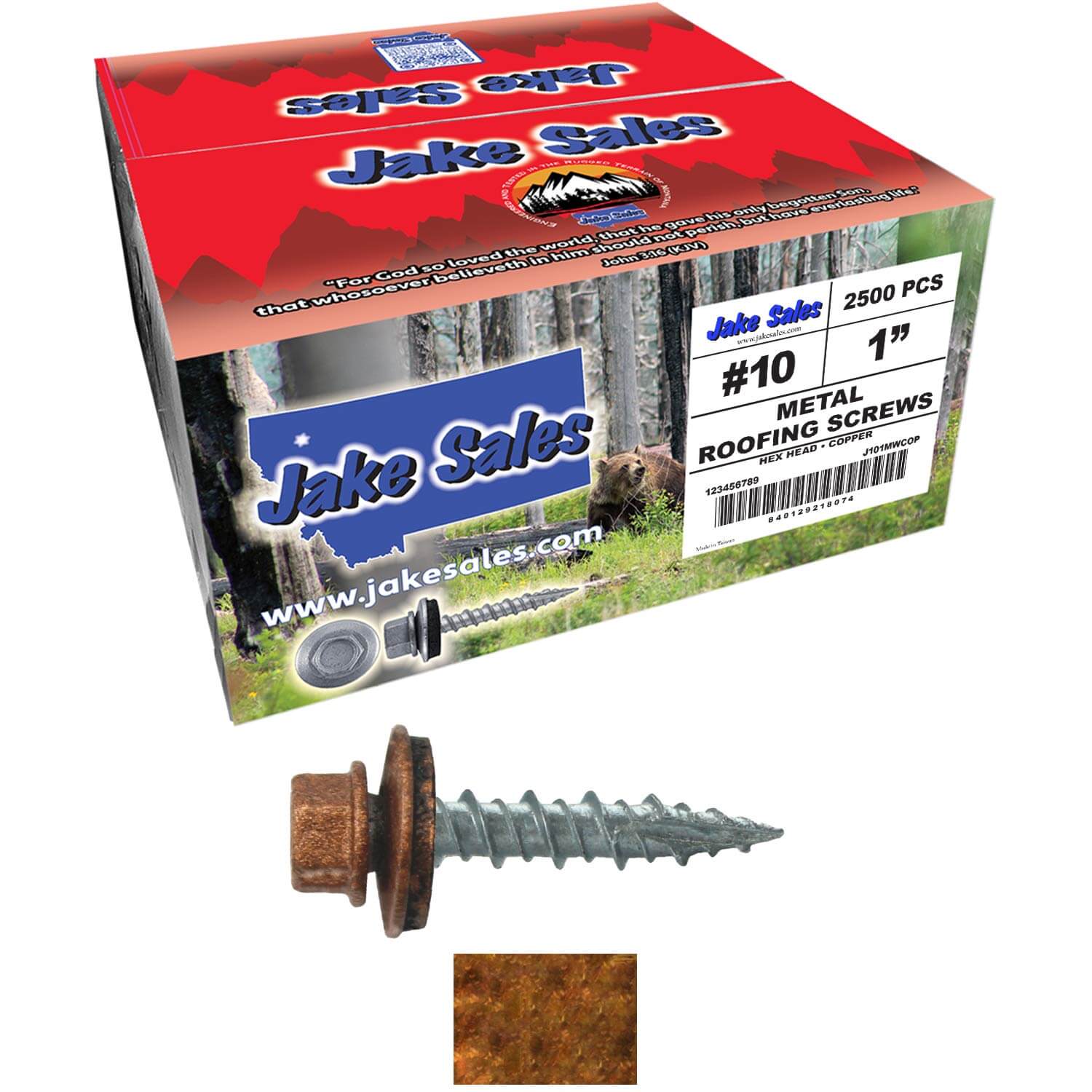 #10 x 1" Metal ROOFING SCREWS - Hex Washer Head - Self starting/self tapping - EPDM washer. Colored head. - Image 95