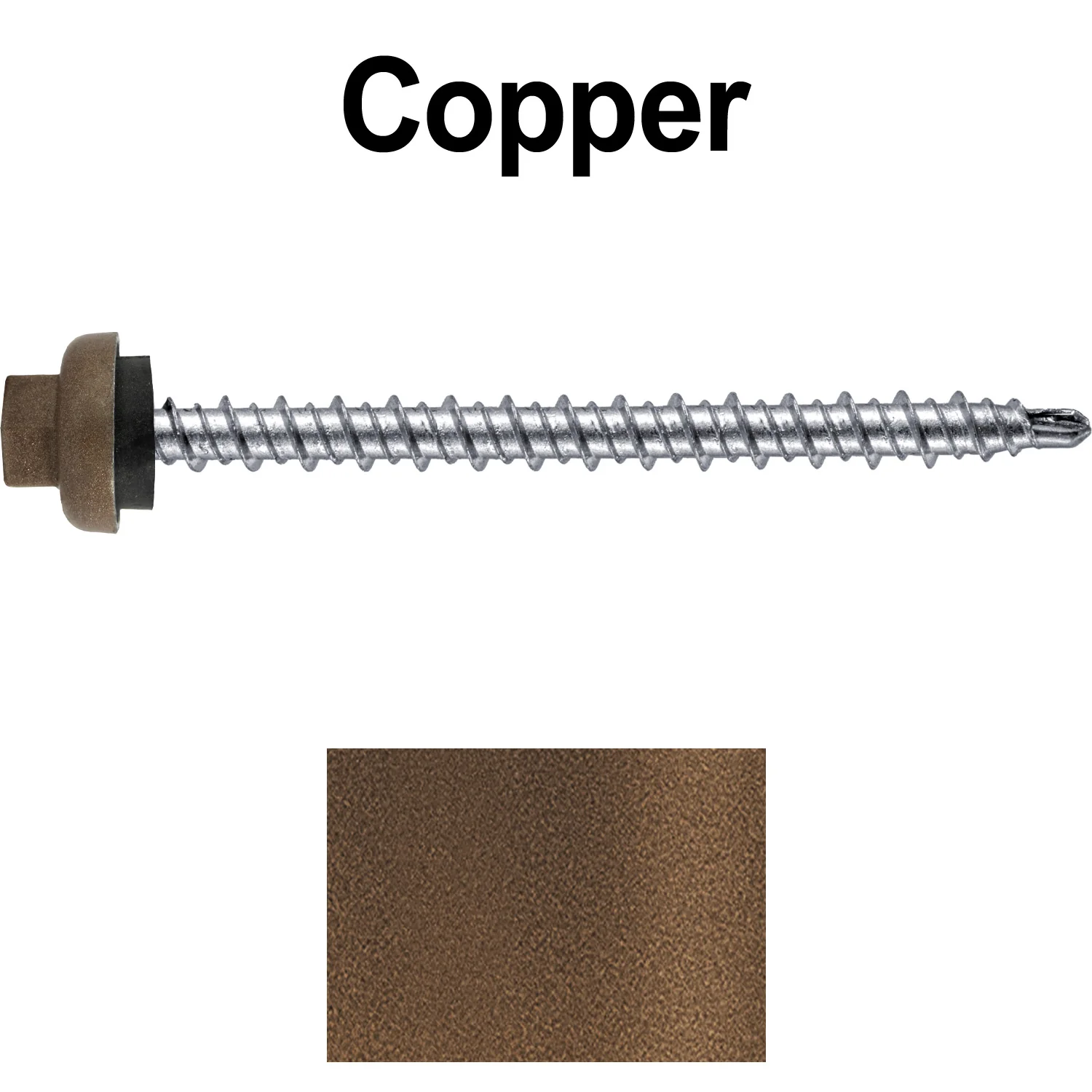 10 X 2-1/2" Zinc Aluminum Cap MINI-DRILLER Roofing Screws HI-LO THREAD Zinc Plated Carbon Steel Shank - EPDM Washer - Colored head - Image 33