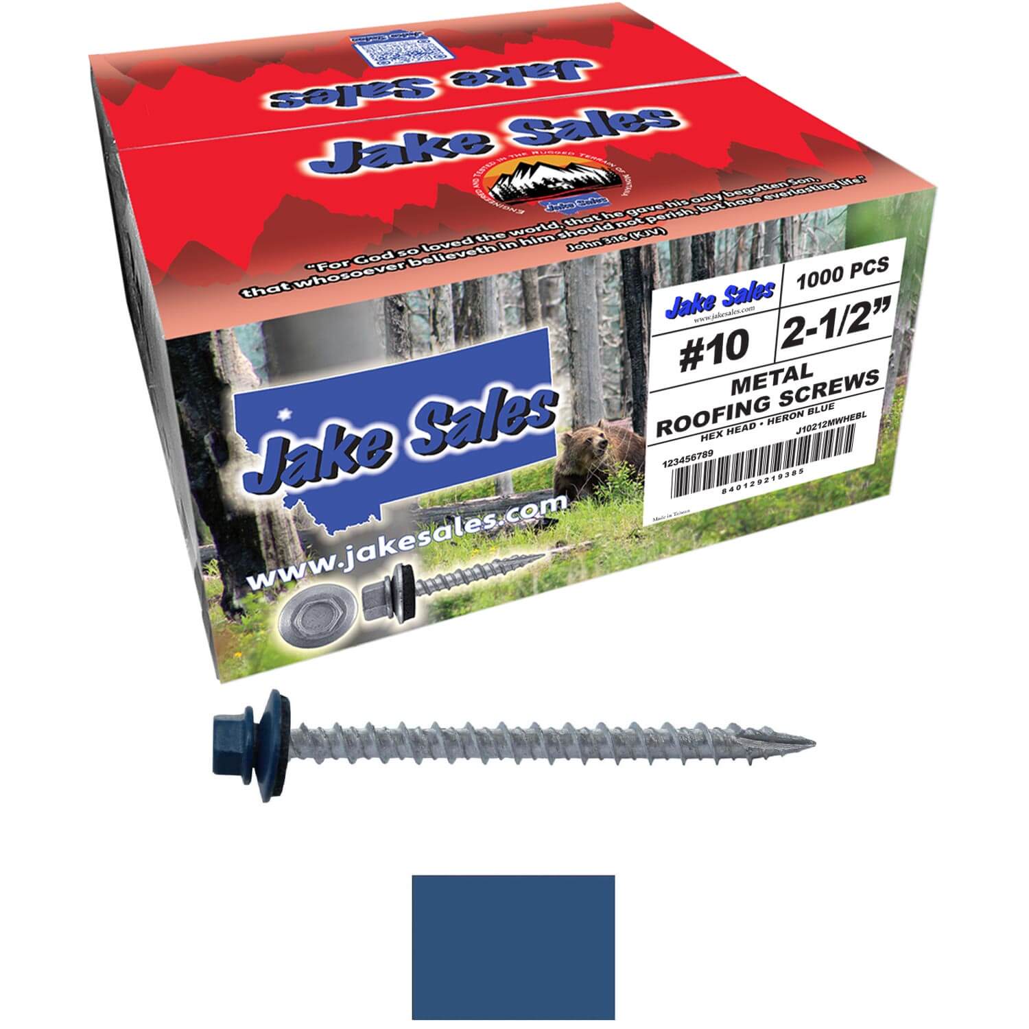 #10 x 2-1/2" Metal ROOFING SCREWS - Hex Washer Head - Self starting/self tapping - EPDM washer. Colored head. - Image 110