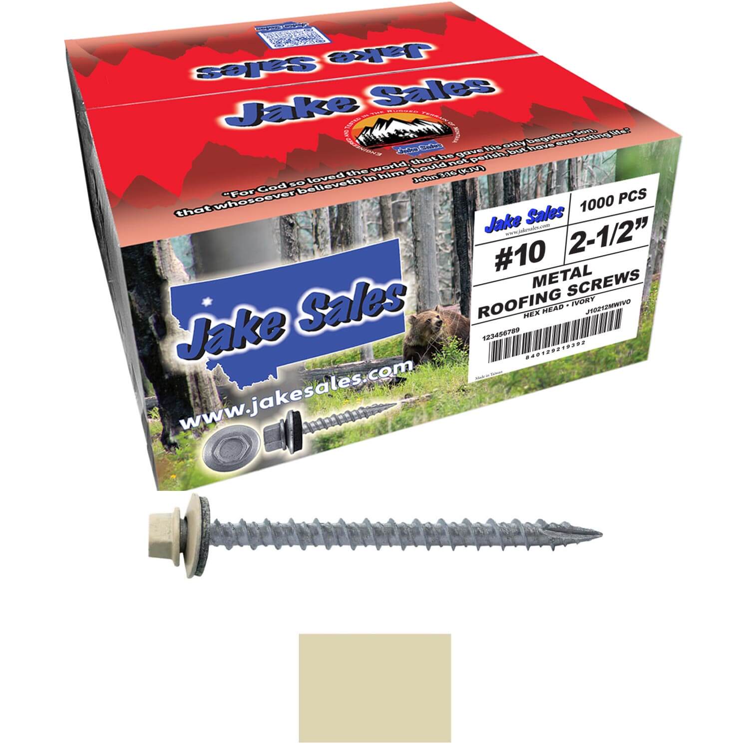 #10 x 2-1/2" Metal ROOFING SCREWS - Hex Washer Head - Self starting/self tapping - EPDM washer. Colored head. - Image 111