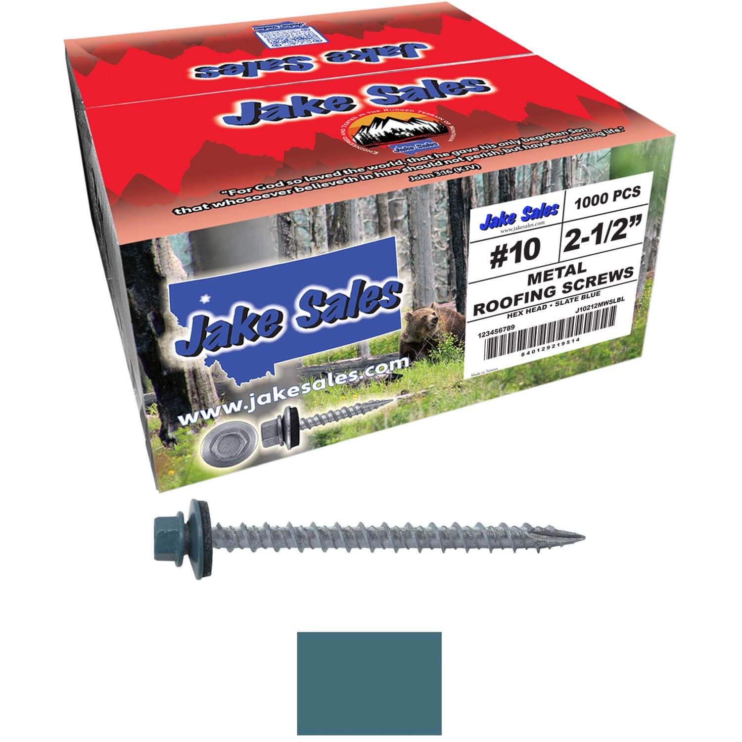 #10 x 2-1/2" Metal ROOFING SCREWS - Hex Washer Head - Self starting/self tapping - EPDM washer. Colored head. - Image 48