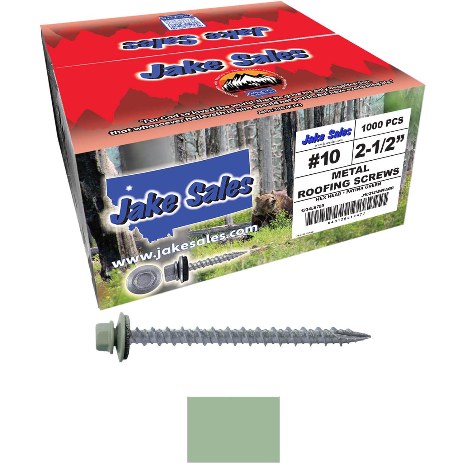 #10 x 2-1/2" Metal ROOFING SCREWS - Hex Washer Head - Self starting/self tapping - EPDM washer. Colored head. - Image 51