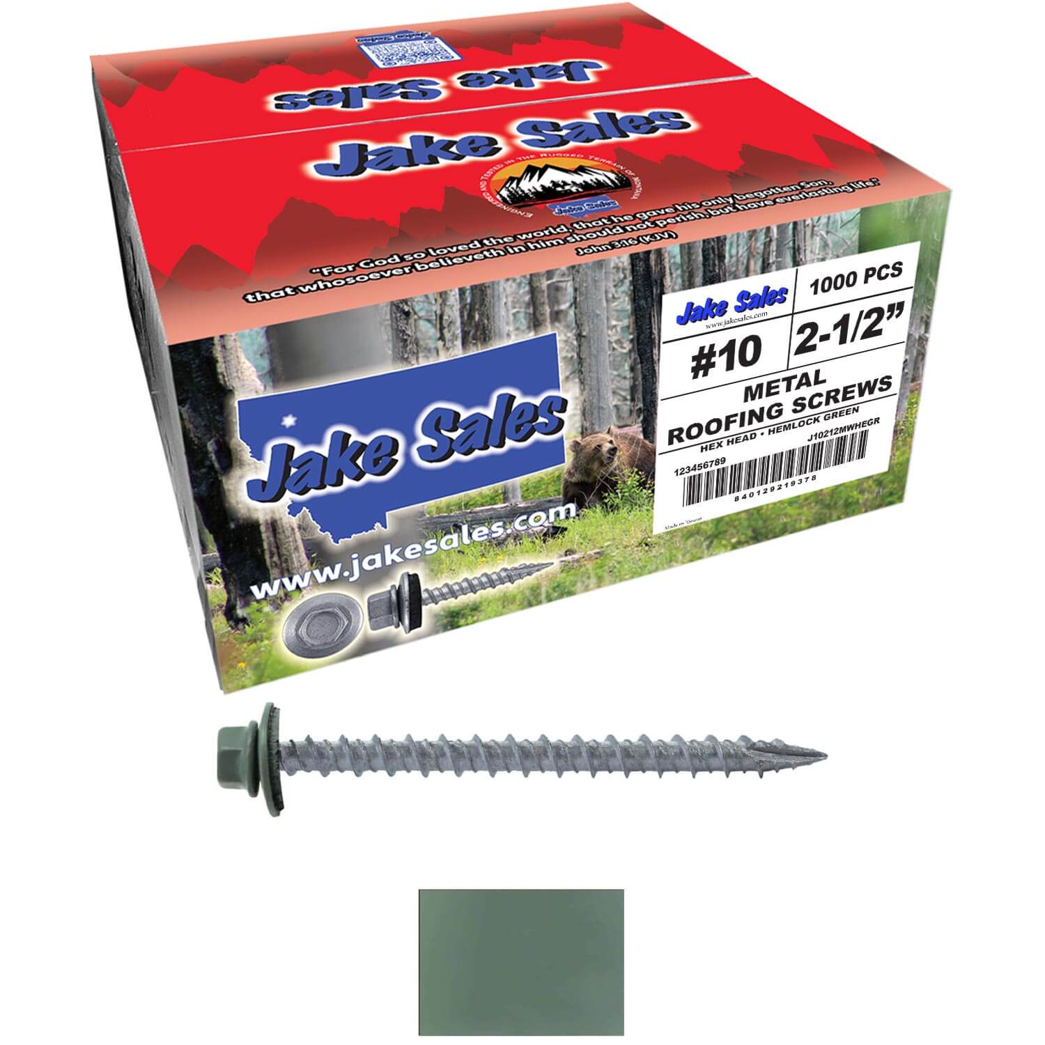 #10 x 2-1/2" Metal ROOFING SCREWS - Hex Washer Head - Self starting/self tapping - EPDM washer. Colored head. - Image 59