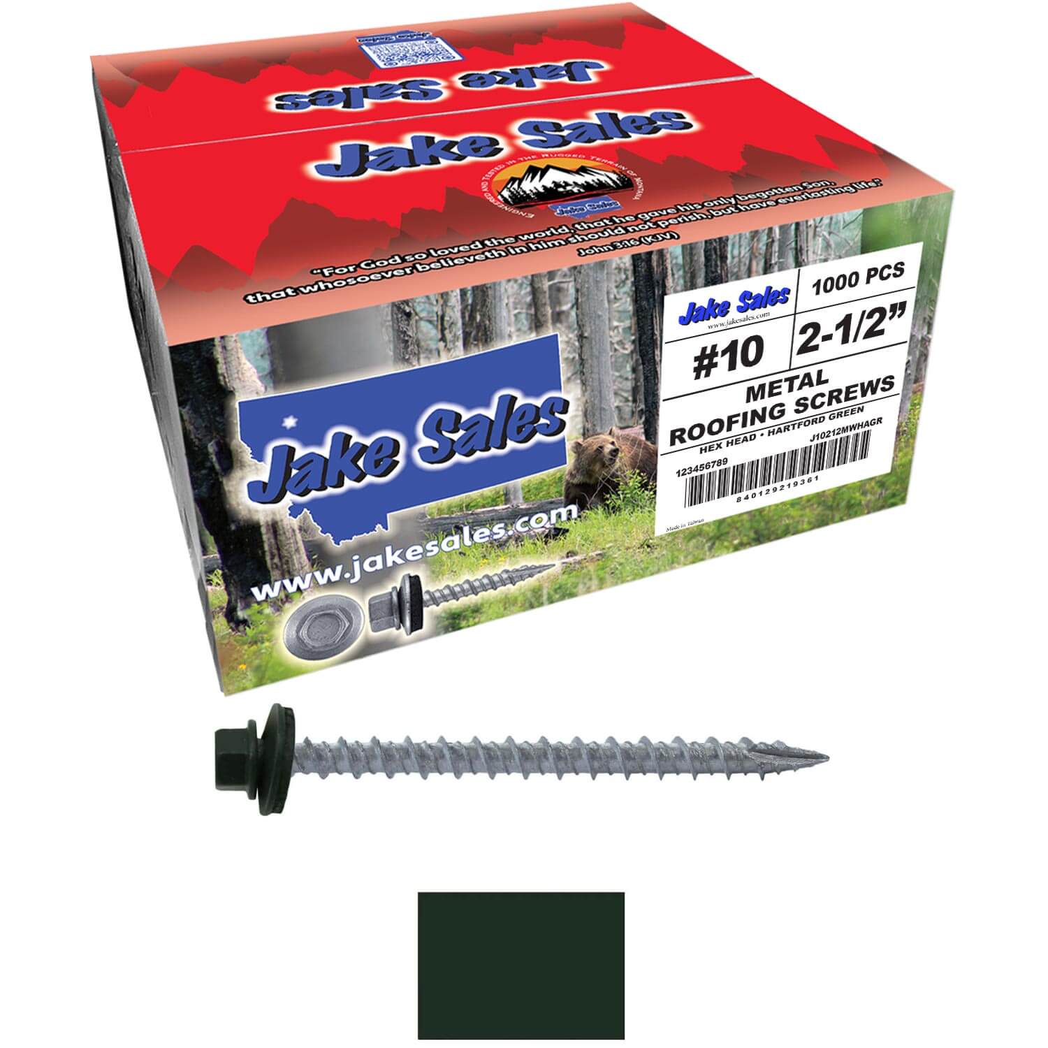 #10 x 2-1/2" Metal ROOFING SCREWS - Hex Washer Head - Self starting/self tapping - EPDM washer. Colored head. - Image 60