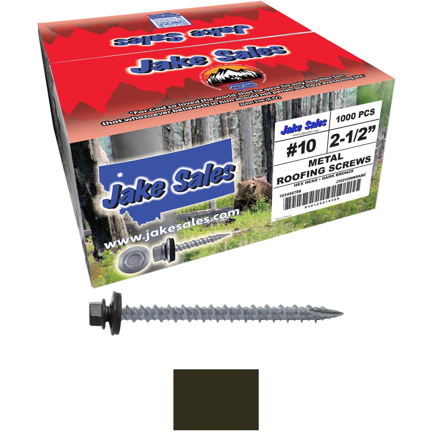#10 x 2-1/2" Metal ROOFING SCREWS - Hex Washer Head - Self starting/self tapping - EPDM washer. Colored head. - Image 64