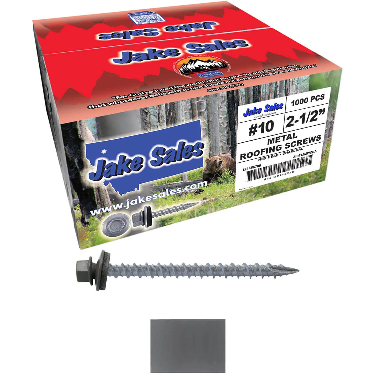 #10 x 2-1/2" Metal ROOFING SCREWS - Hex Washer Head - Self starting/self tapping - EPDM washer. Colored head. - Image 80